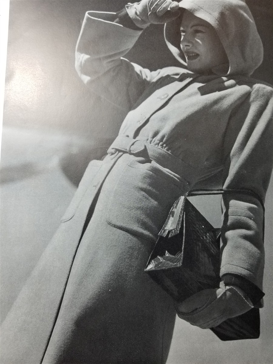 Advertisement Jaeger Coat; Abercrombie and Fitch; I. Magnin A Beautiful Fashion Photograph by Andre De Dienes Vogue Magazine editors [Very Good] [Sof