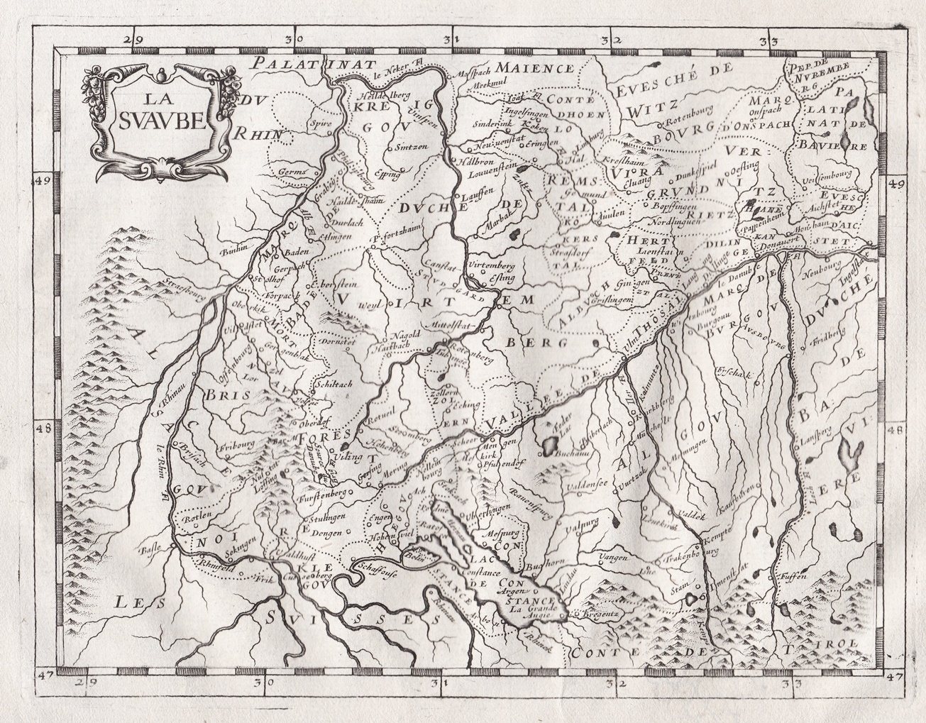 "La Suaube" - Schwaben Baden-Württemberg Bodensee map Karte Briet
