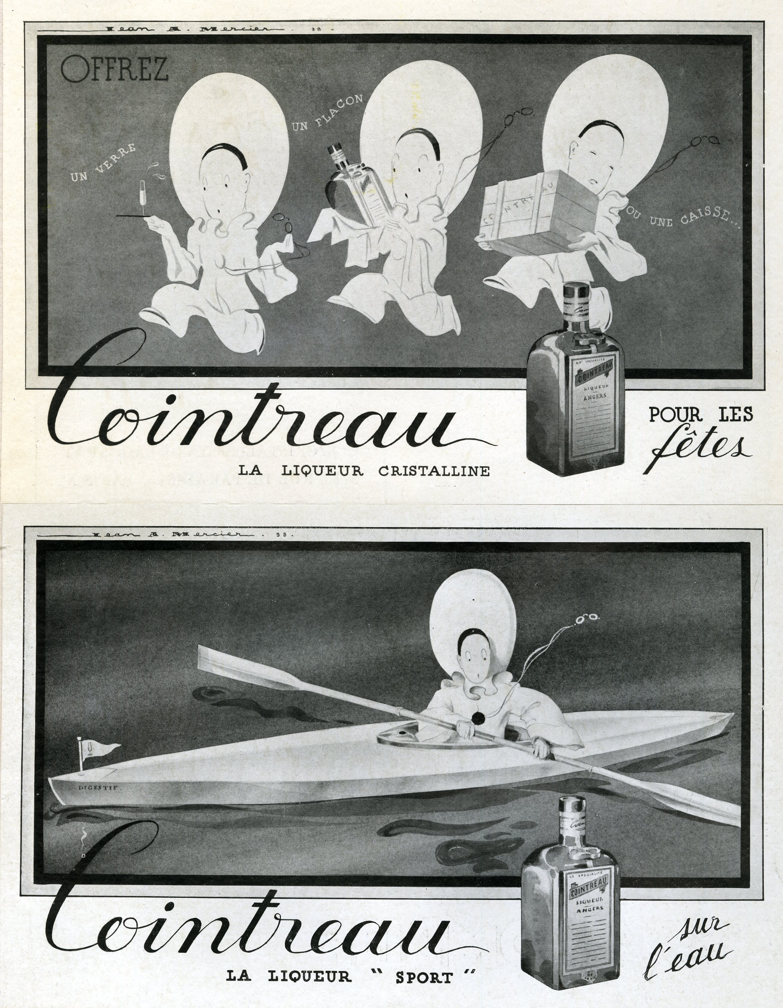 "COINTREAU pour les FÊTES" Annonce originale entoilée par Jean A. MERCIER parue dans PLAISIR DE FRANCE (1939) [As New]