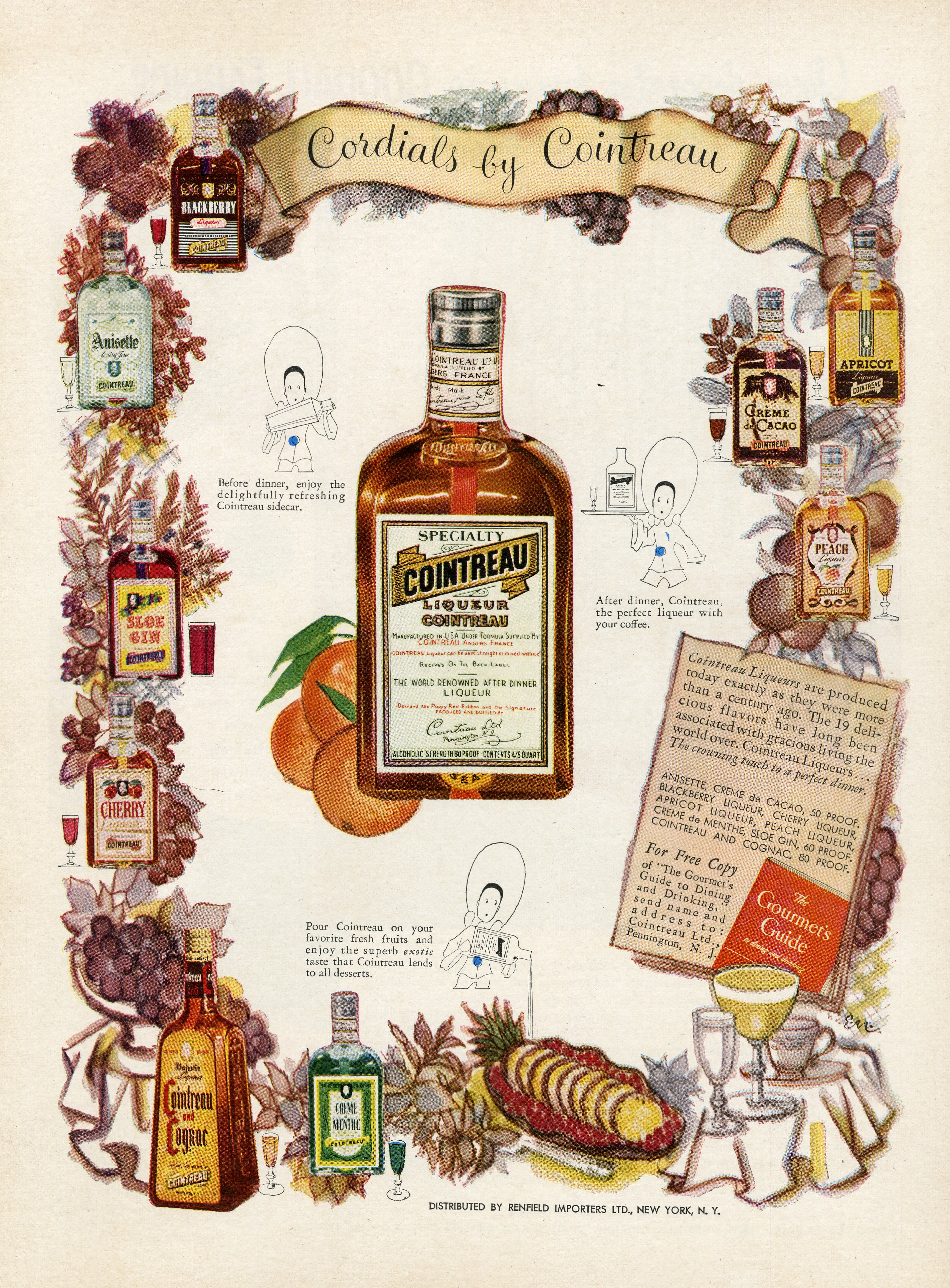 "COINTREAU" Annonce originale entoilée pour la presse américaine fin 50 [As New]