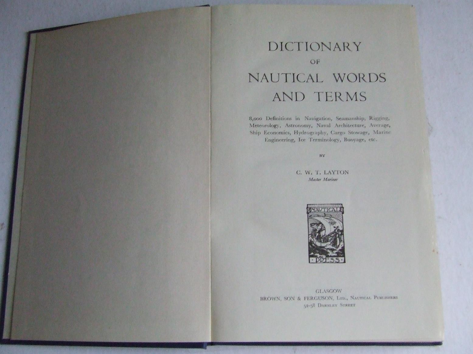 Pío diamante Dibuja una imagen Dictionary of Nautical Words and Terms by Layton, C.W.T.: (1955) | McLaren  Books Ltd., ABA(associate), PBFA