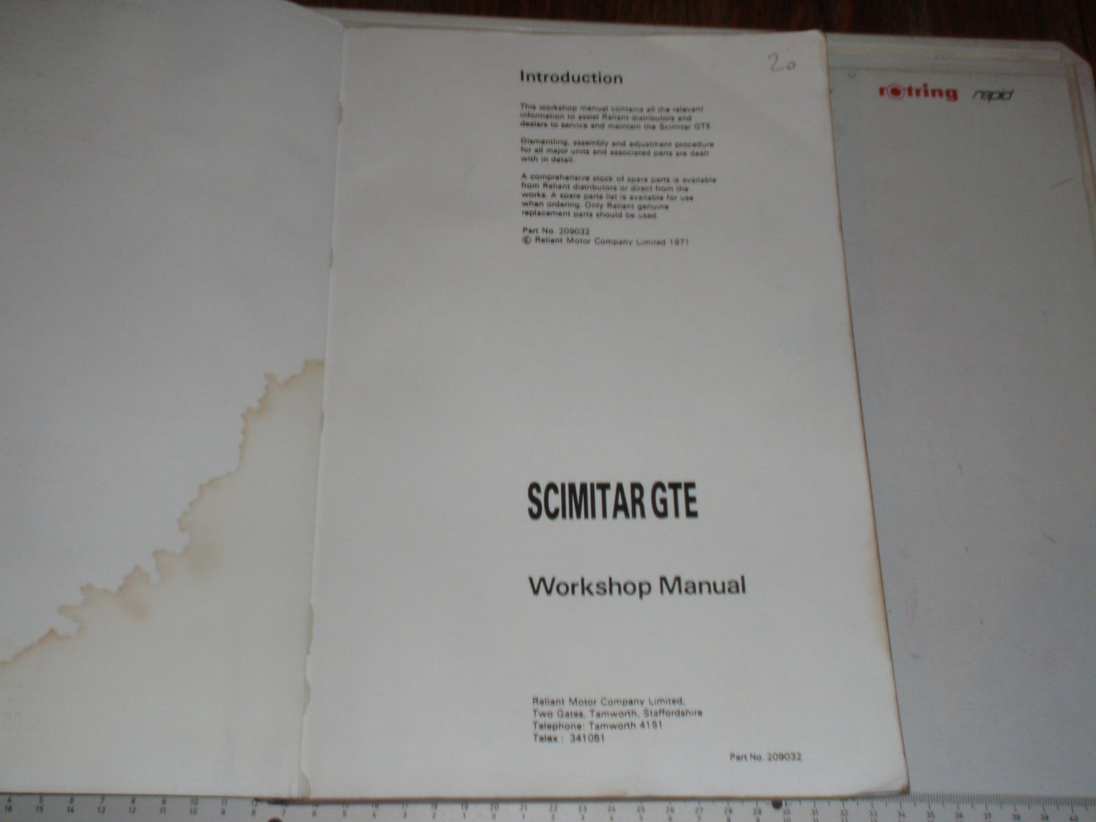 Scimitar GTE Workshop Manual by Reliant Motor Company: Acceptable ...