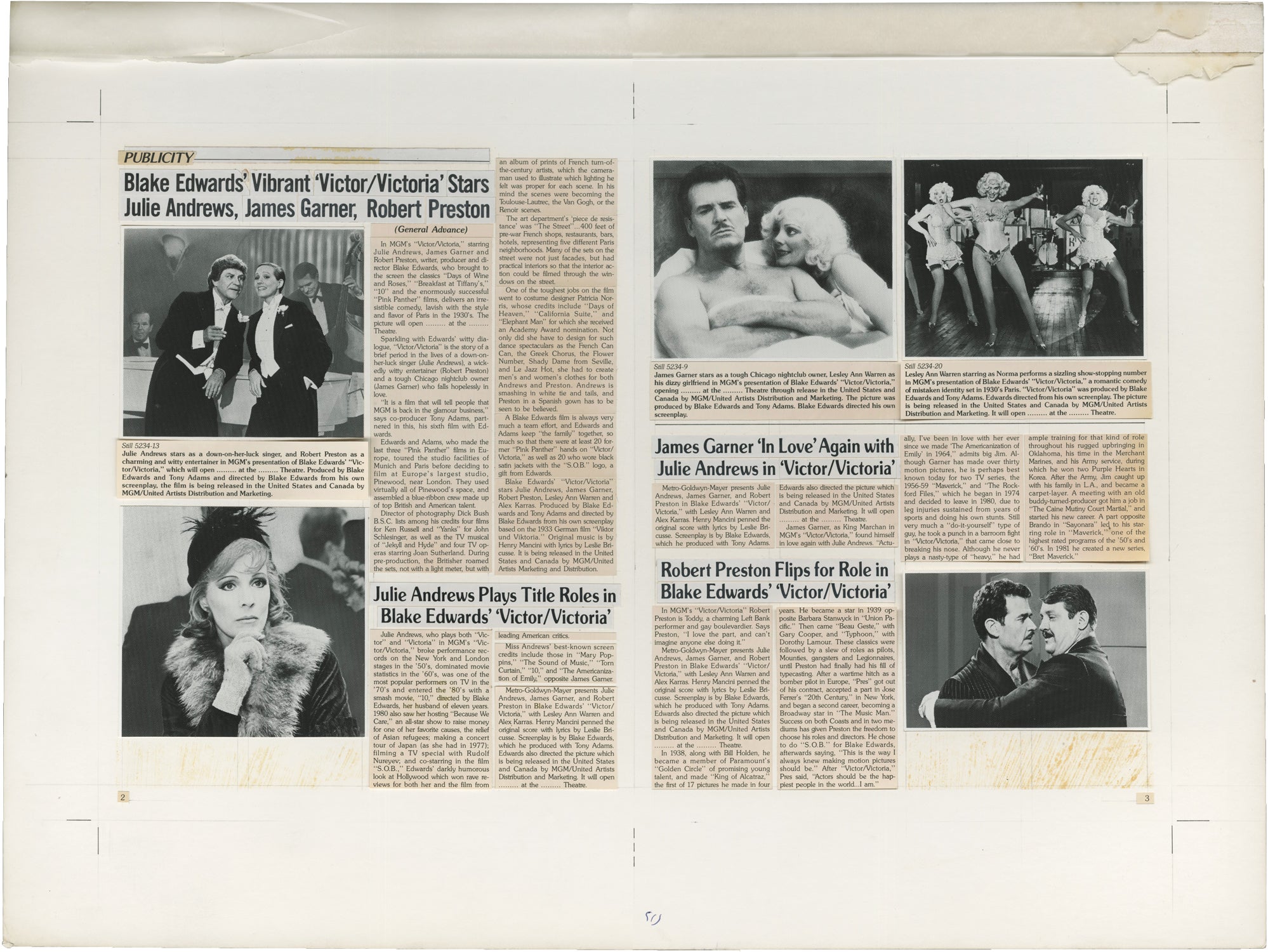 Victor/Victoria (Original photo paste-up master for promotional ad mats for the 1982 film) Blake Edwards (director, screenwriter); Julie Andrews, Jam