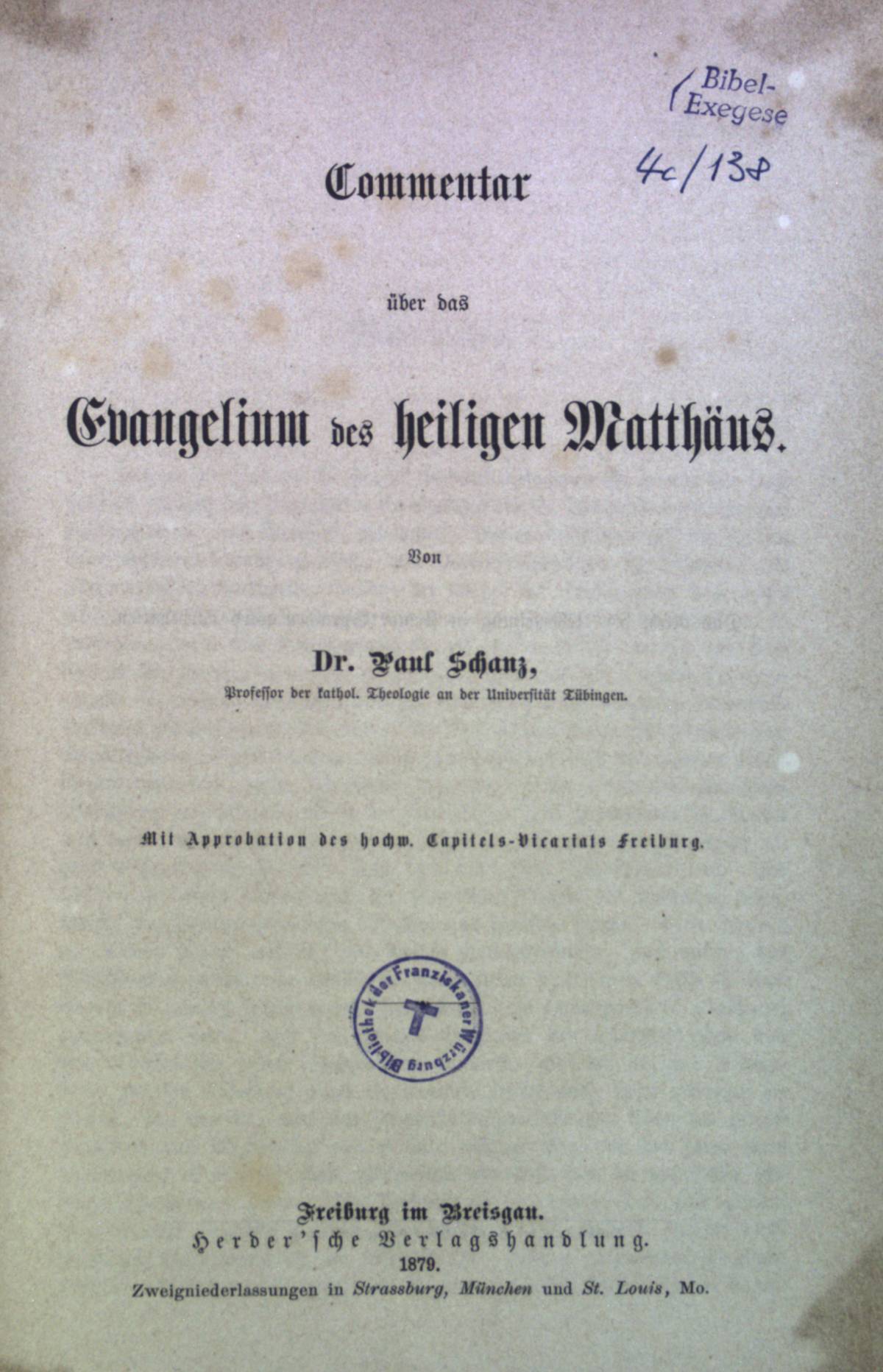 Commentar über das Evangelium des heiligen Matthäus - Schanz, Paul