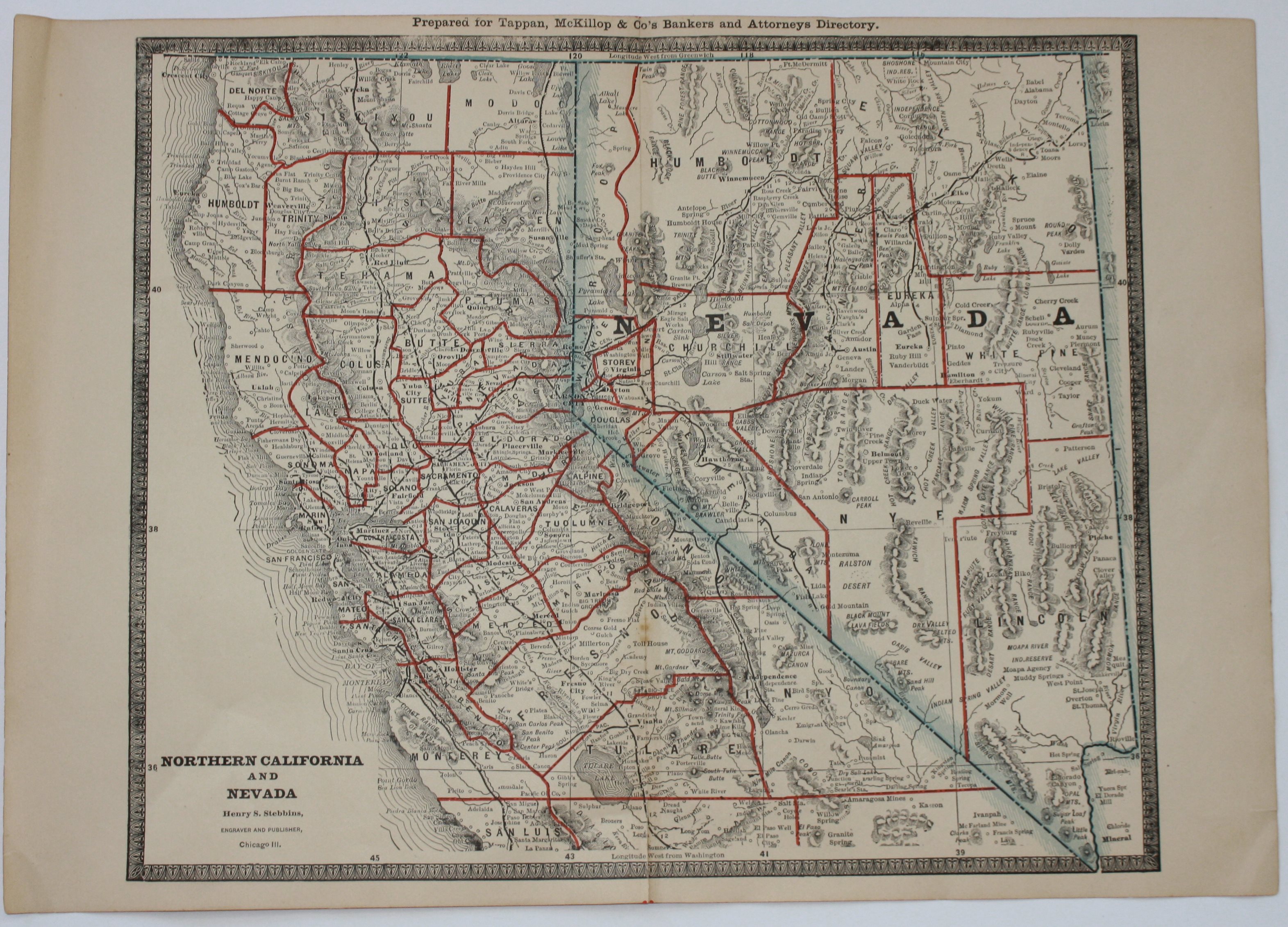 Map of "Northern California and Nevada", by [Nevada Map, Henry S