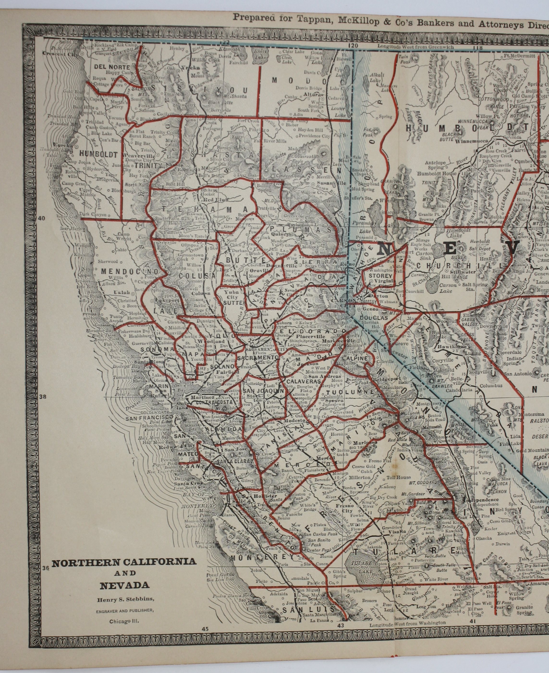 Map of "Northern California and Nevada", by [Nevada Map, Henry S