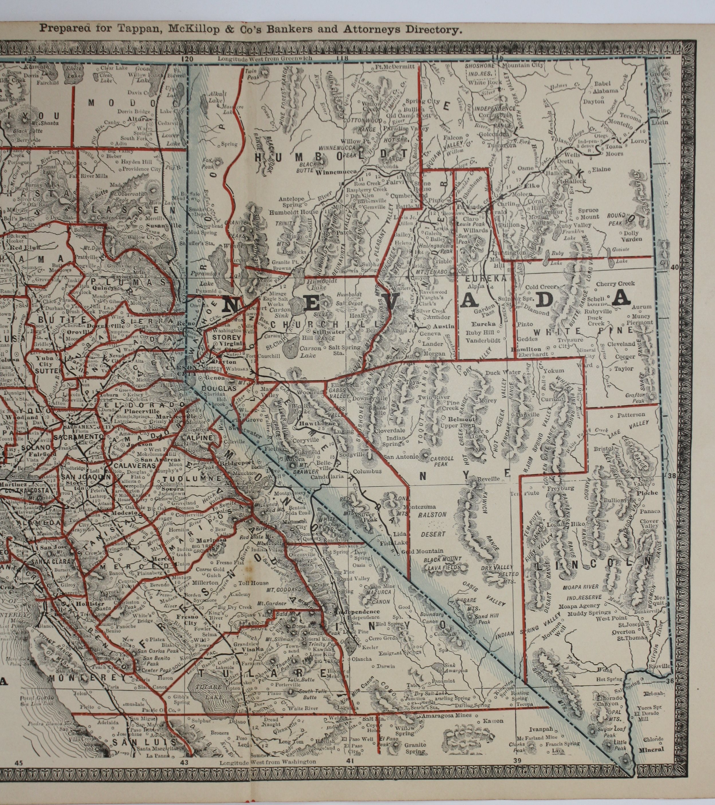 Map of "Northern California and Nevada", by [Nevada Map, Henry S