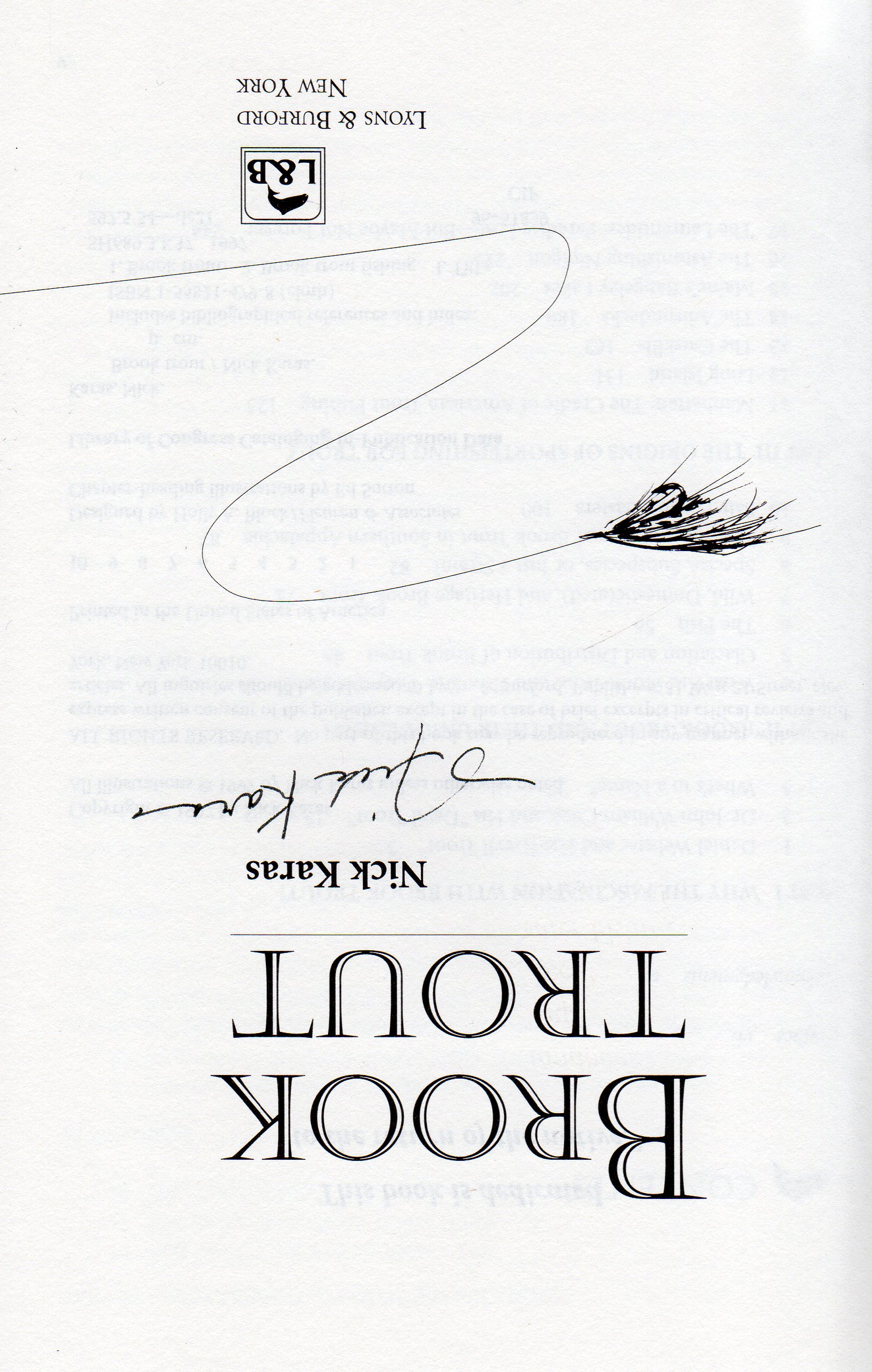 Brook Trout (SIGNED) by Karas, Nick Near Fine Hardcover (1997) 1st