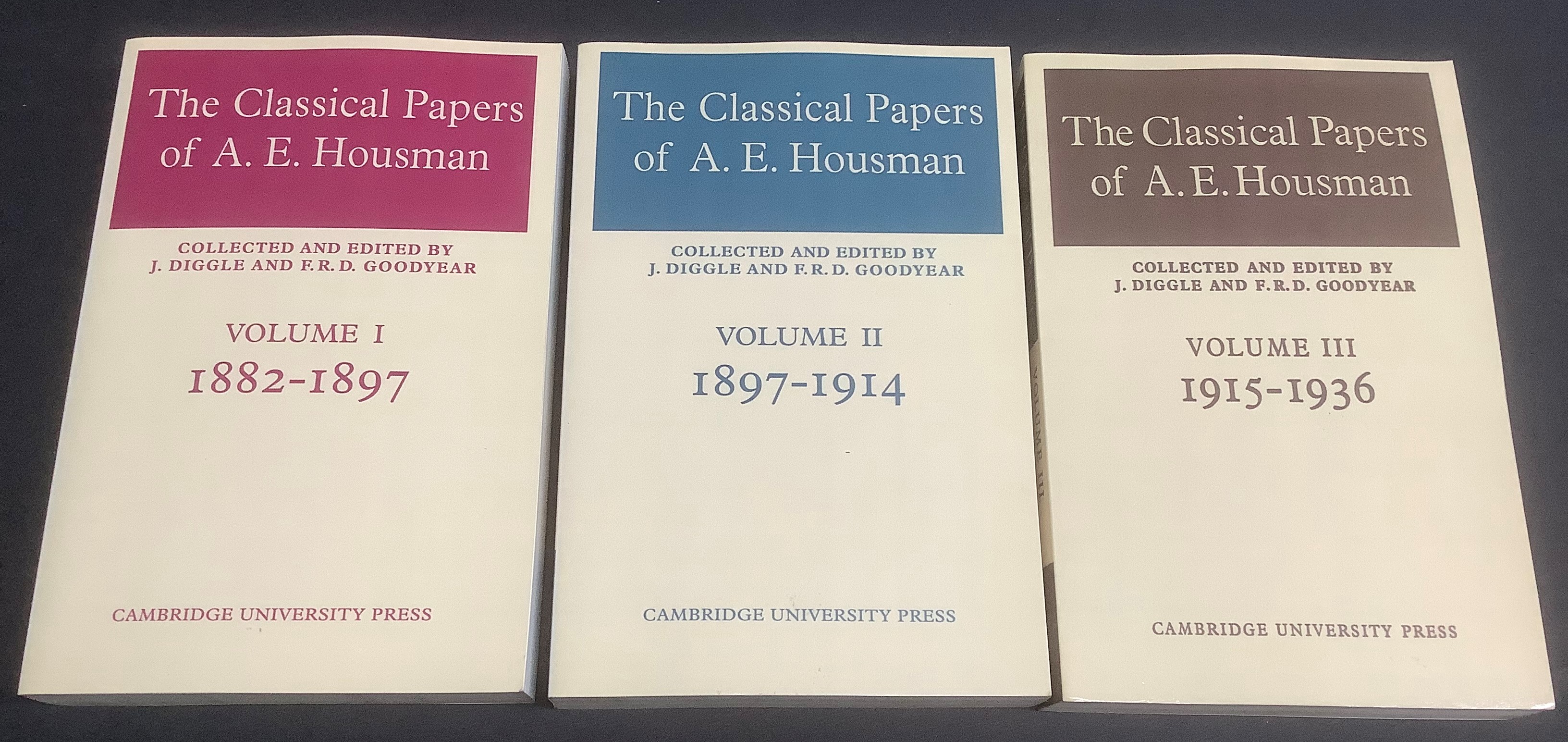 THE CLASSICAL PAPERS OF A.E. HOUSMAN (3 Volumes) Collected and Edited by J. Diggle & F.R.D. Gooodyear - HOUSMAN, A.E.