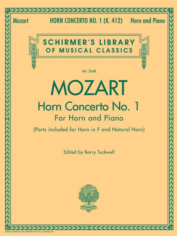 Horn concerto no.1 KV412 for horn and orchestra for horn and piano Tuckwell, Barry, ed - MOZART WOLFGANG AMA