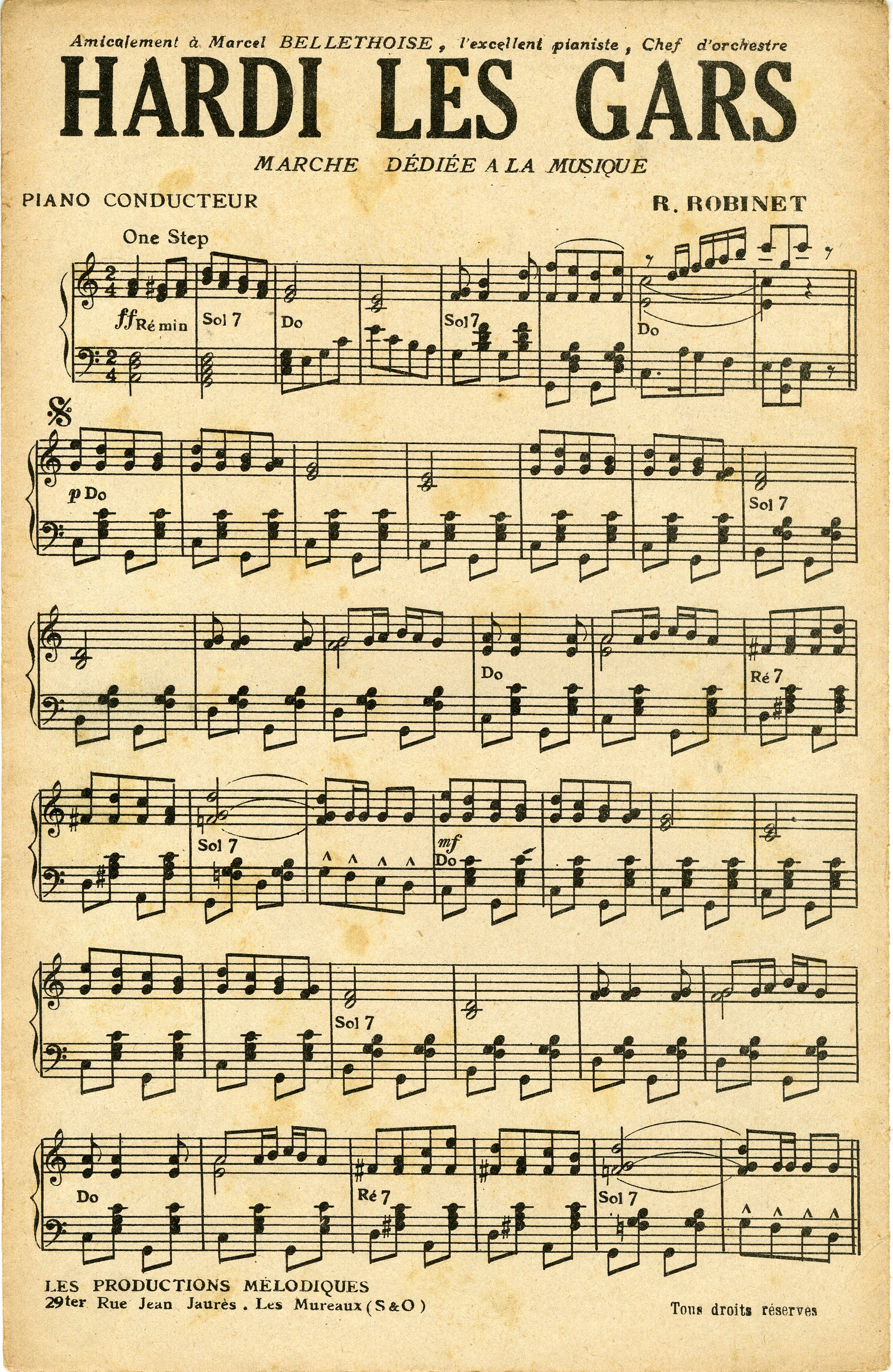 "HARDY LES GARS de R. ROBINET" Paroles et Musique de R. ROBINET Partition originale LES PRODUCTIONS MELODIQUES (1939) [Très bon]