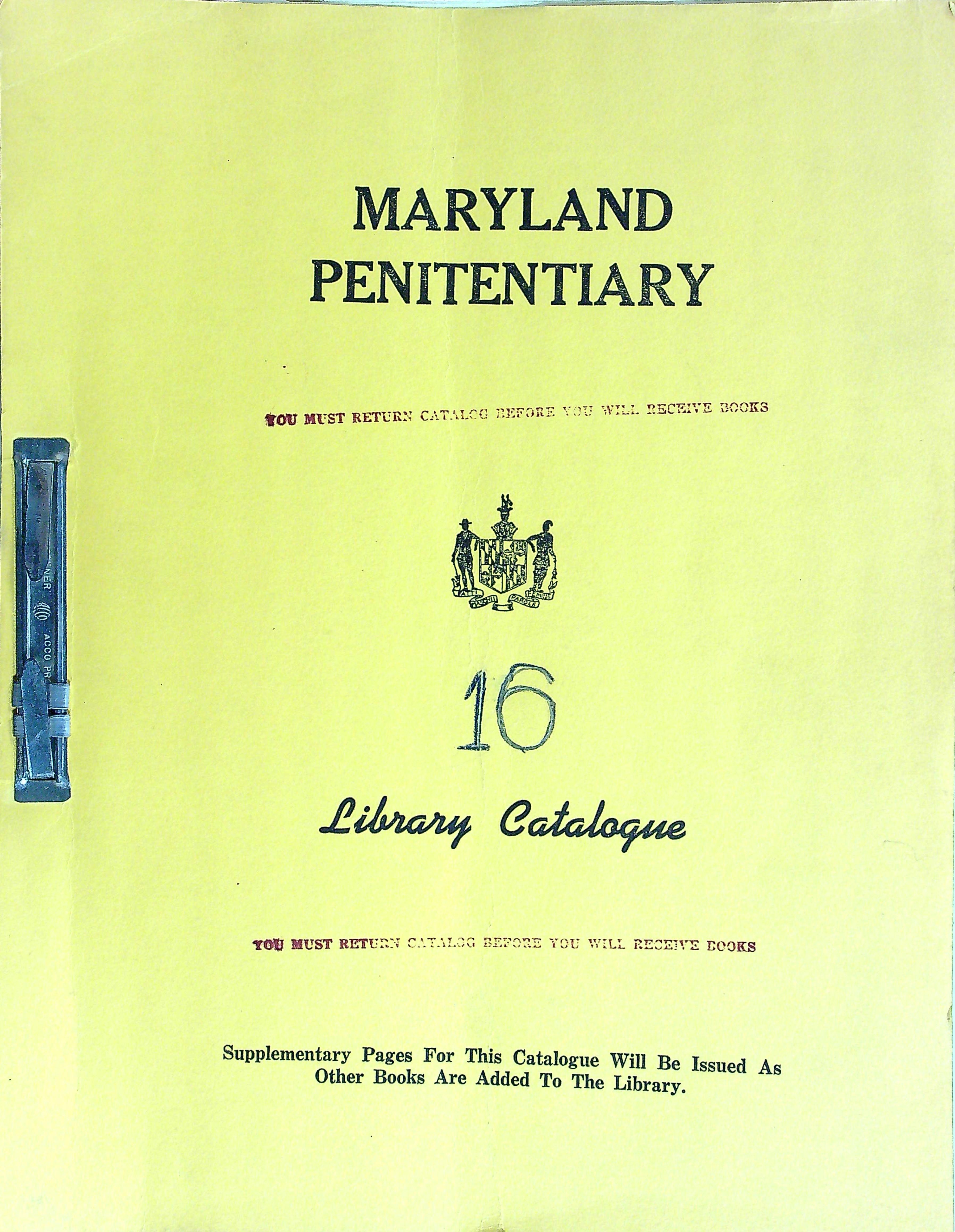 Maryland Penitentiary Library Catalogue 16 Good Wonder Book