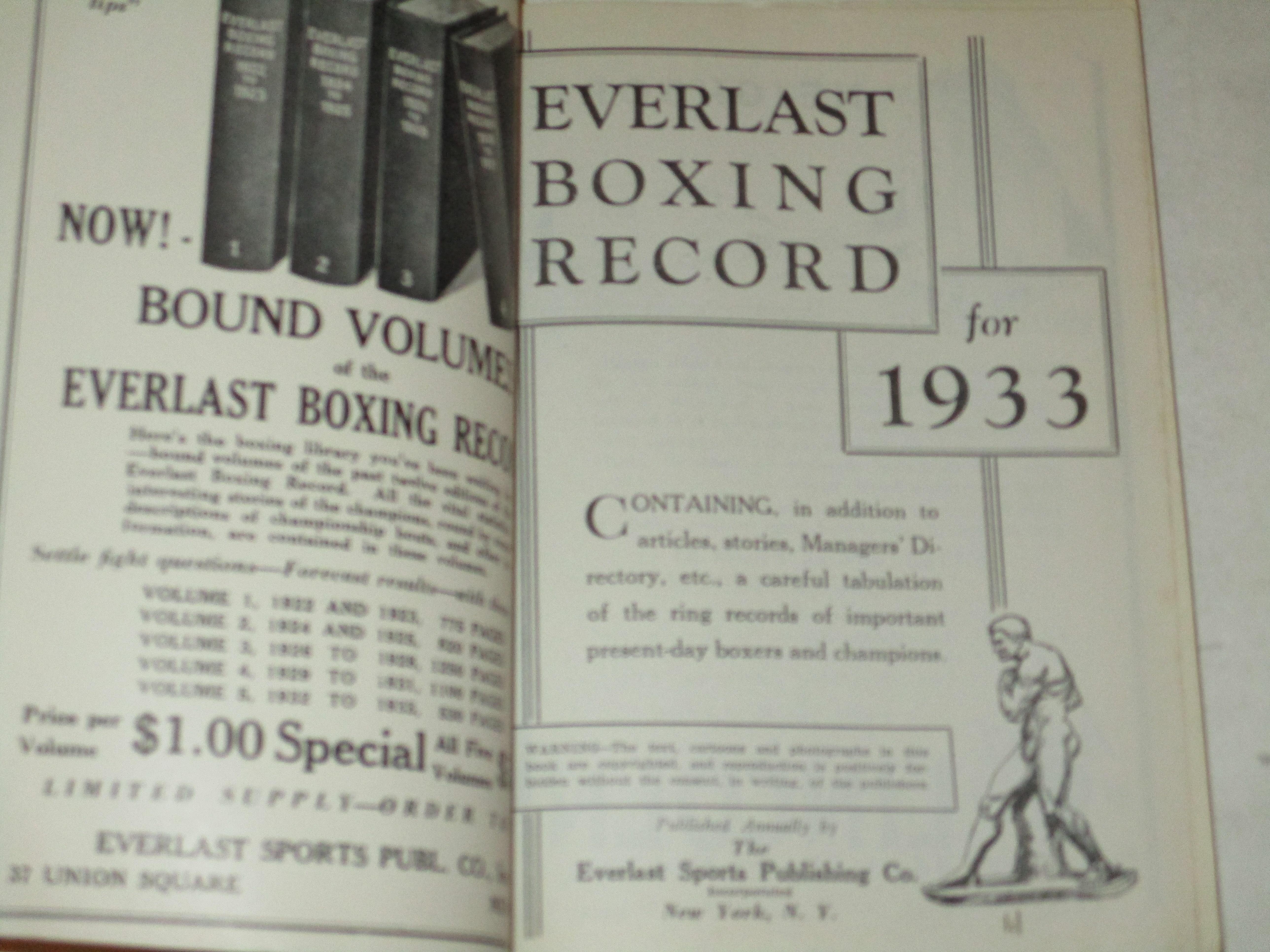 Everlast Boxing Record 1933 John Romano, editor [Satisfaisant] [Couverture souple]