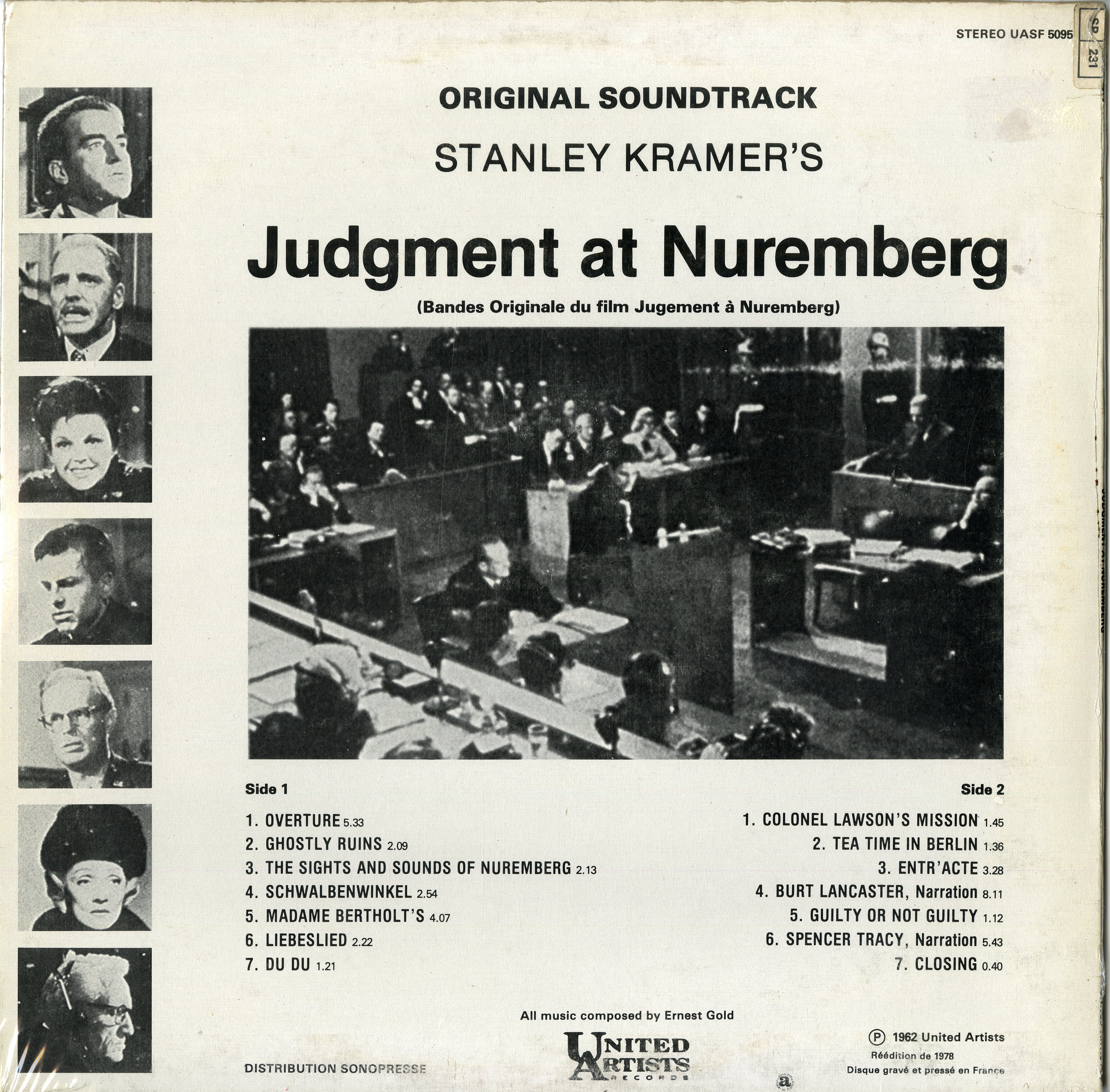 "JUGEMENT A NUREMBERG de Stanley KRAMER" JUDGMENT AT NUREMBERG / Musique par Ernest GOLD (+ Burt LANCASTER Narration et Spencer TRACY Narration) / LP