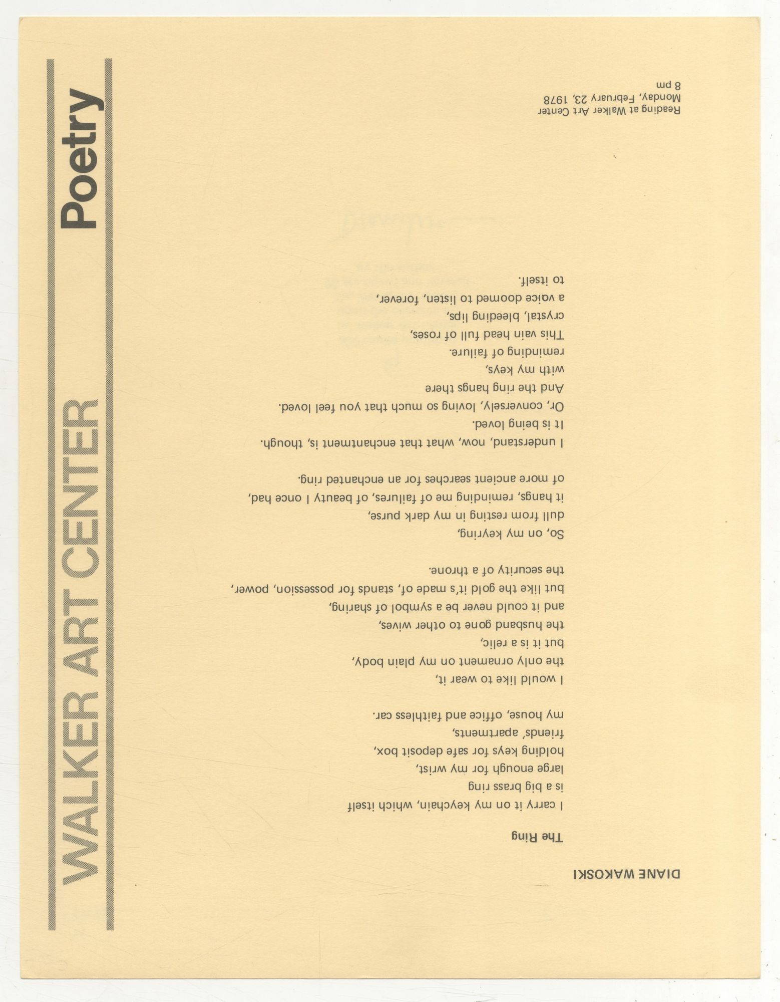 [Signed] [First Edition] [Broadside]: The Ring WAKOSKI, Diane [Used - Fine]