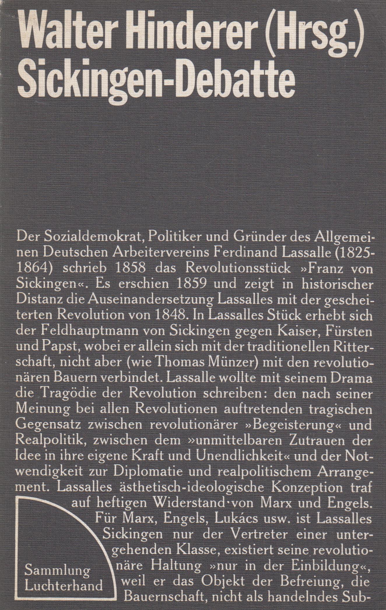 Sickingen-Debatte Ein Beitrag zur materialistischen Literaturtheorie - Hinderer, Walter (Hrsg.)