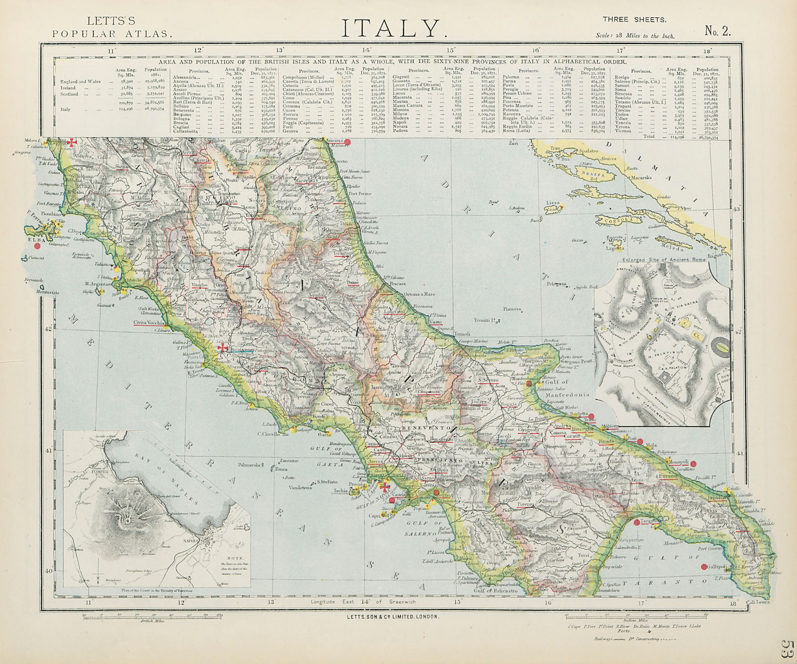 Italy; Inset maps of Bay of Naples; Enlarged Site of Ancient Rome No 2 Letts, Thomas [Good]