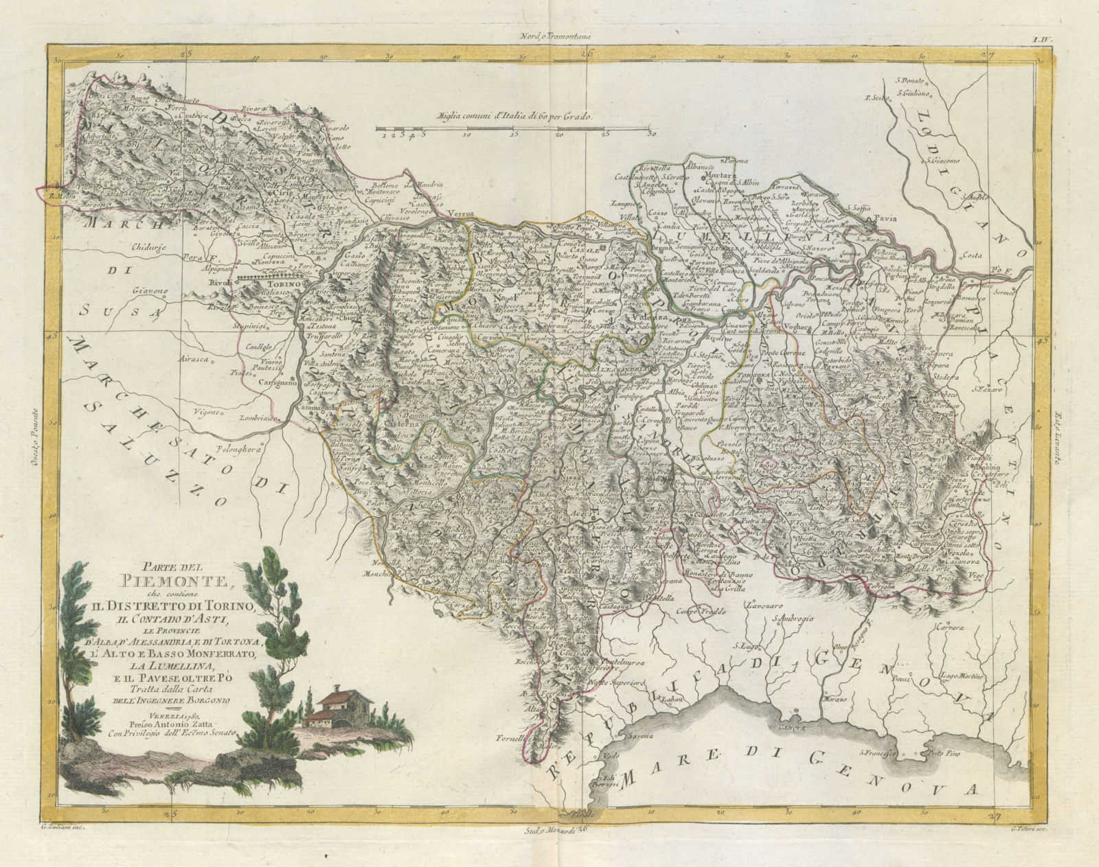 Parte del Piemonte, che contiene il Distretto di Torino, il Contado d'Asti, le Provincie d'Alba, d'Alessandria, e di Tortona, l'Alto e Basso Monferra