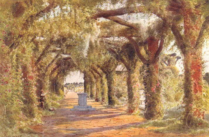 THE PERGOLA at SANDRINGHAM ,1912 Colour Bookplate Print With Tissue [Assez bon]