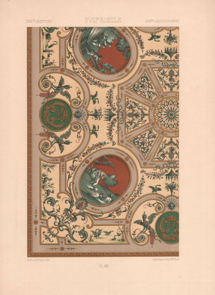 RACINET ORNEMENT POLYCHROME 96 18th century Rococo arts patterns motifs c1885 