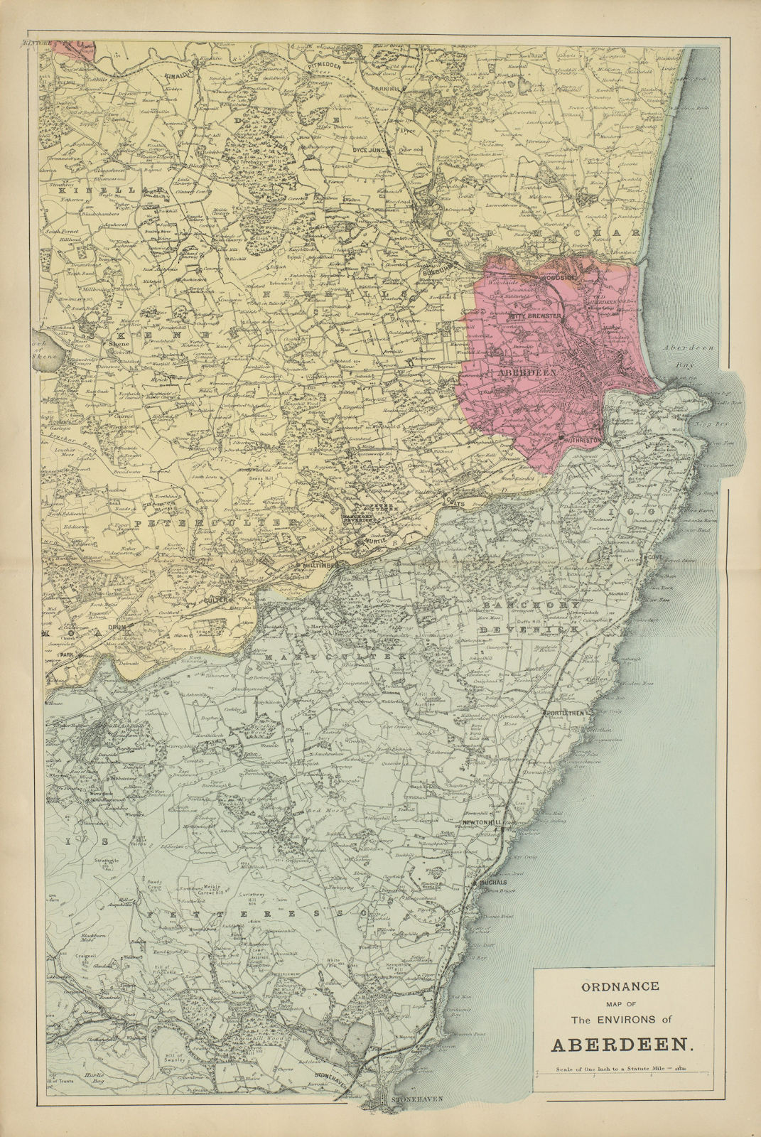 Ordnance map of the environs of Aberdeen by Bacon, Washington & Co (1885) Map Antiqua