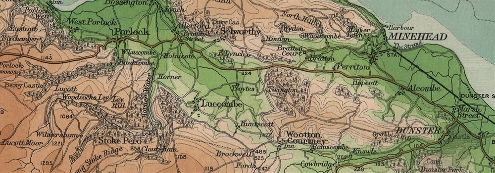 TAUNTON & EXMOOR Antique Map 1903 by Bartholomew; Weston-Super-Mare Bridgwater 