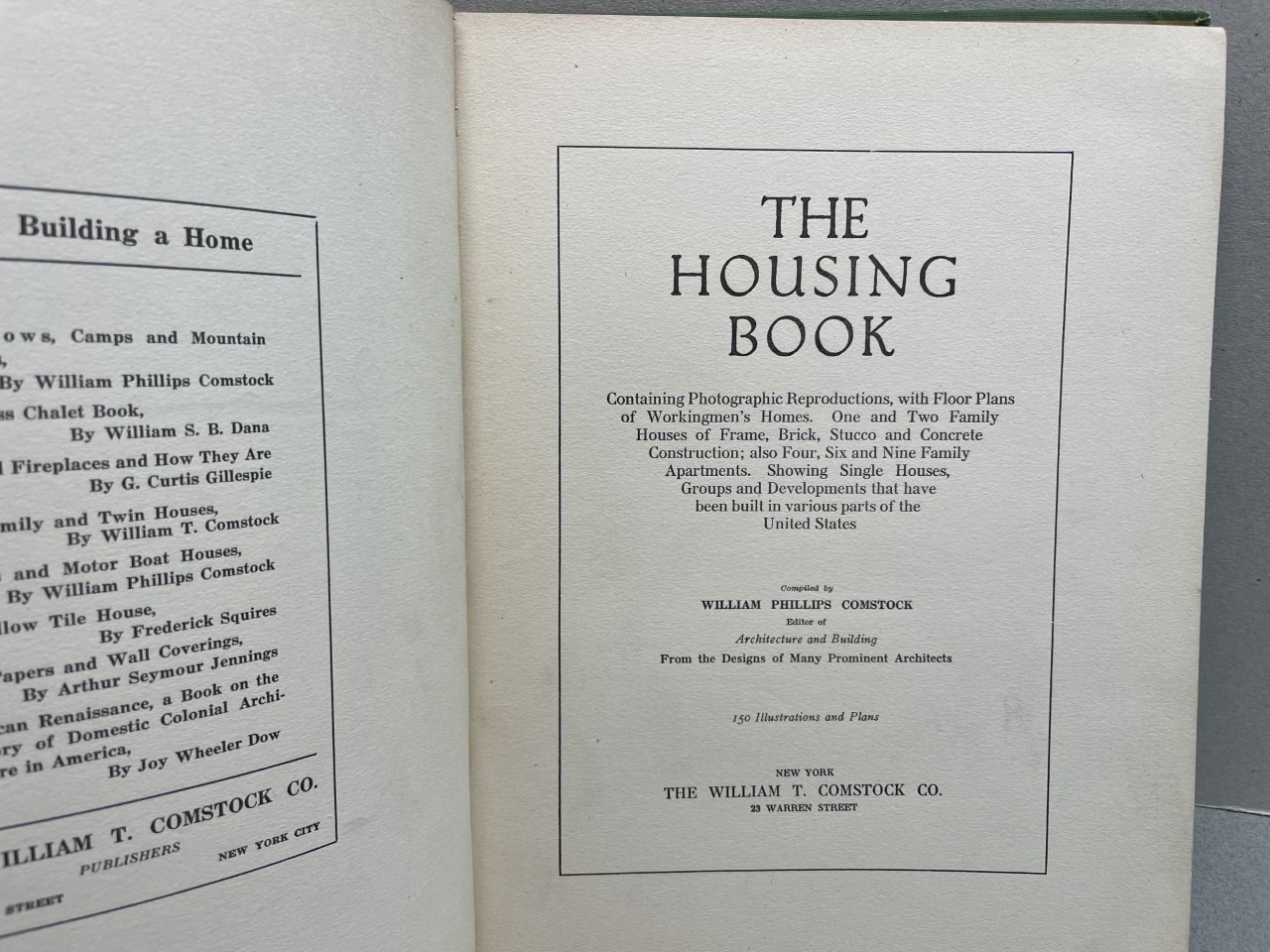 THE HOUSING BOOK by William Phillips Comstock Very Good Hardcover