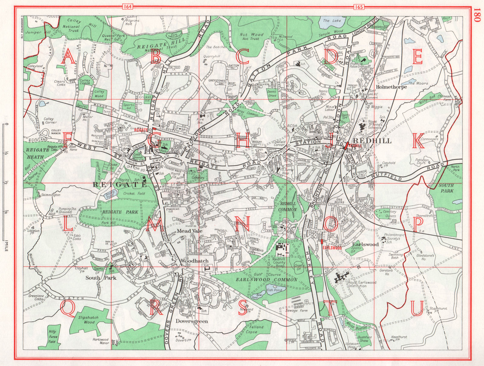 Map Of Redhill Surrey Redhill; Reigate; Homethorpe; Doversgreen By Geographers A-Z Map Co /  Geographia / Pearsall, Phyllis & Gross, Alexander: (1964) Map | Antiqua  Print Gallery