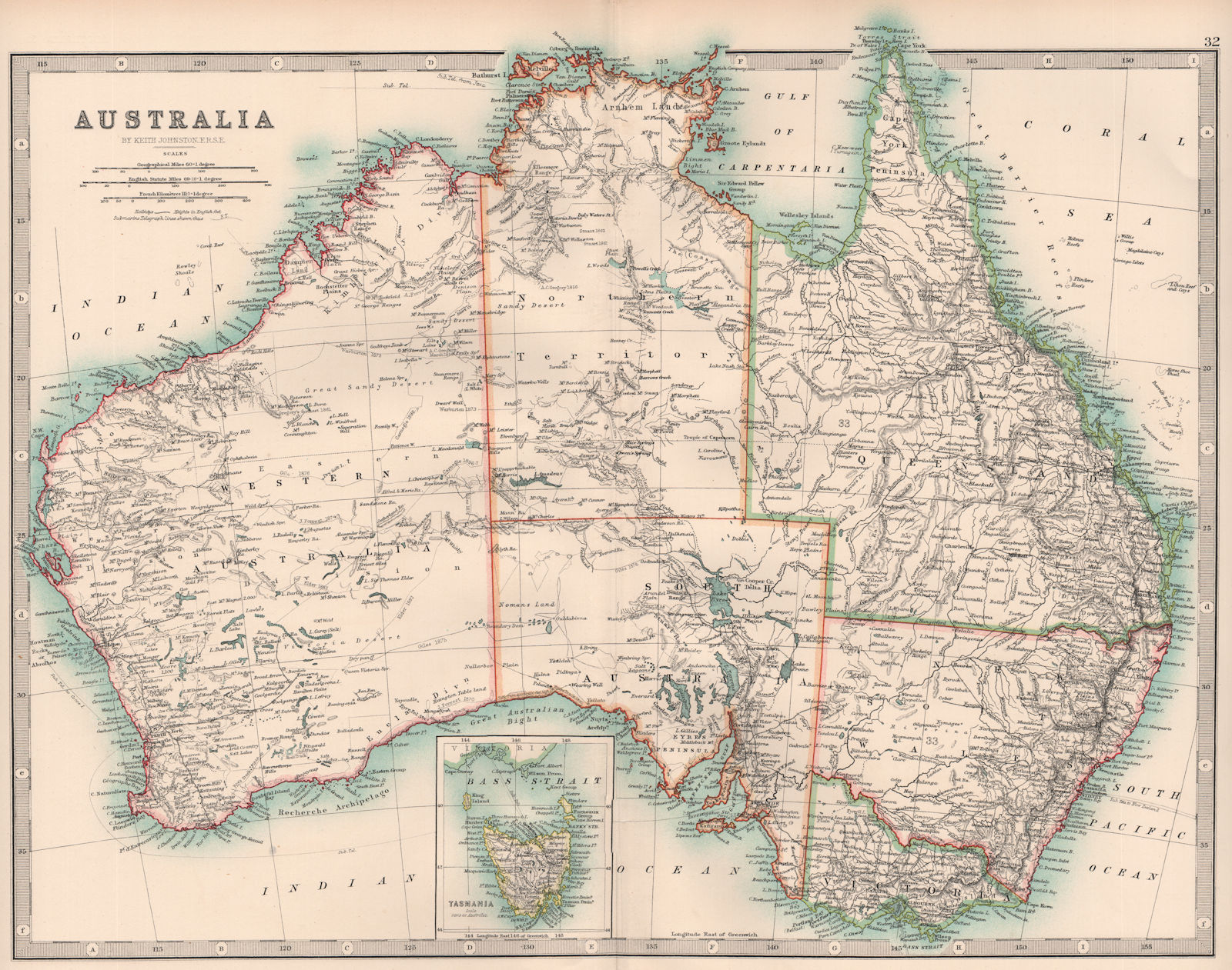 Australia; Inset map of Bass Strait by Johnston, W & AK (1906) Map