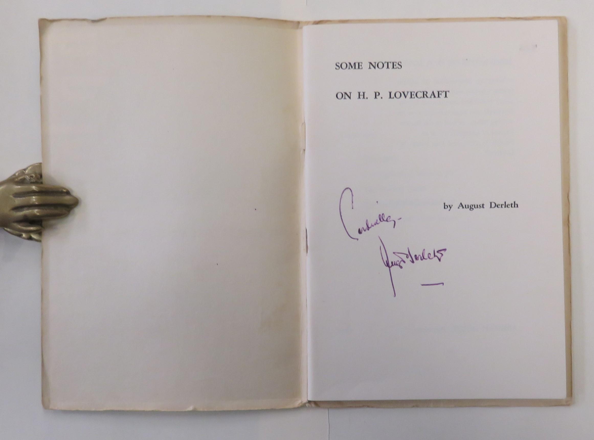 Some Notes on H. P. Lovecraft SIGNED by August Derleth: Softback (1959 ...