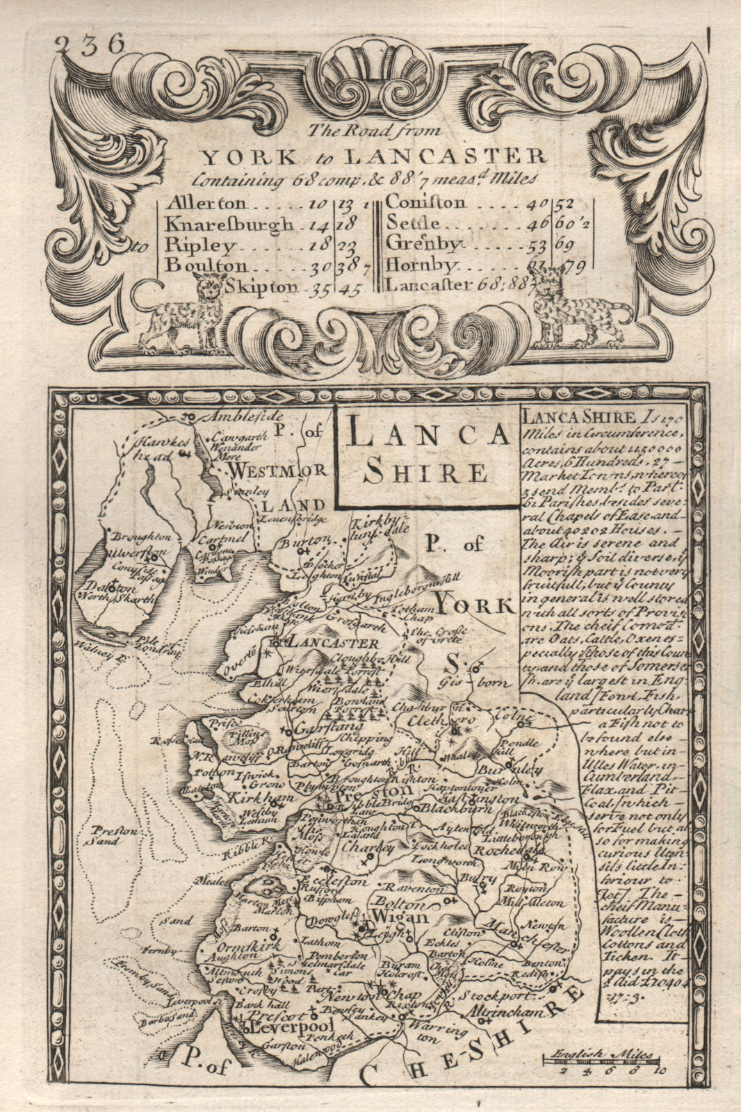'Lancashire' OWEN & E County map by J BOWEN 1753 old antique plan chart 