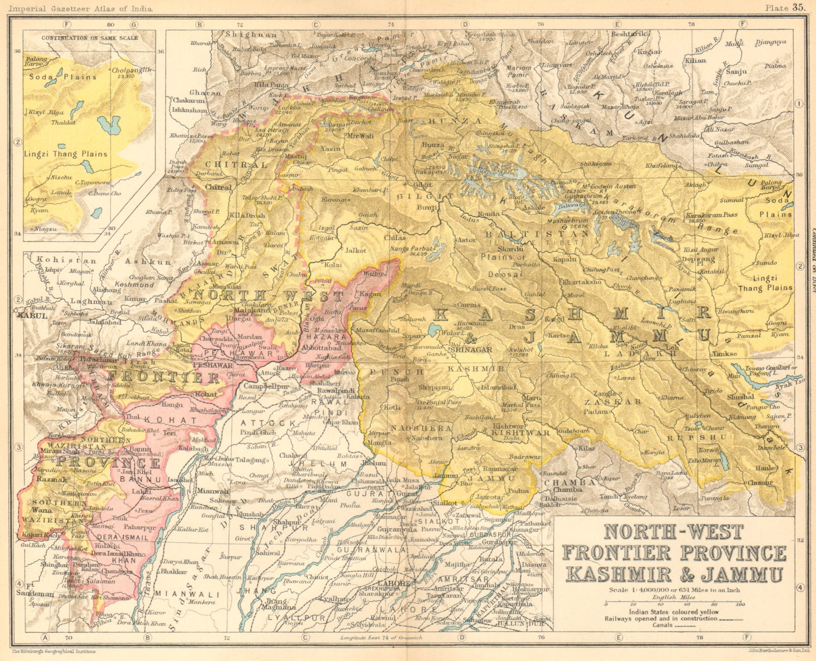 NorthWest Frontier Province, Kashmir & Jammu by Bartholomew, J. G. (1931) Map Antiqua Print