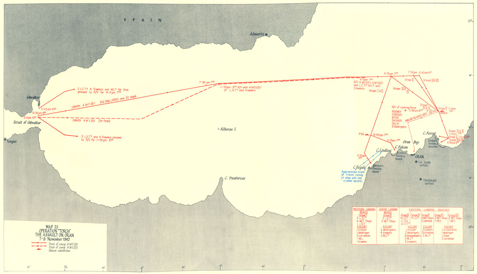 The Assault on Oran 7 November 1942 World War 2 1966 map Operation Torch 