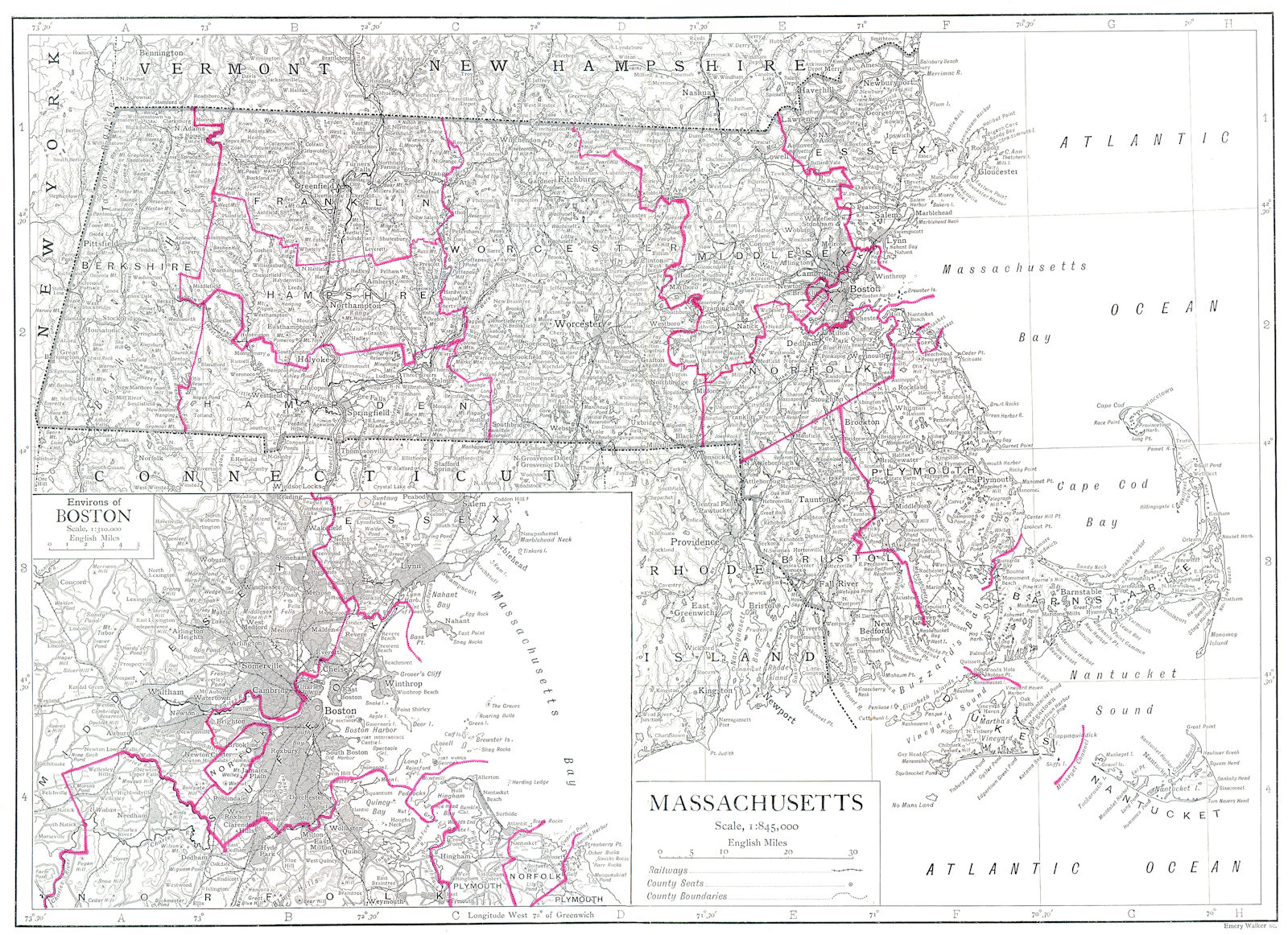 Inset Boston MASSACHUSETTS Britannica 10th edition 1903 old State map 