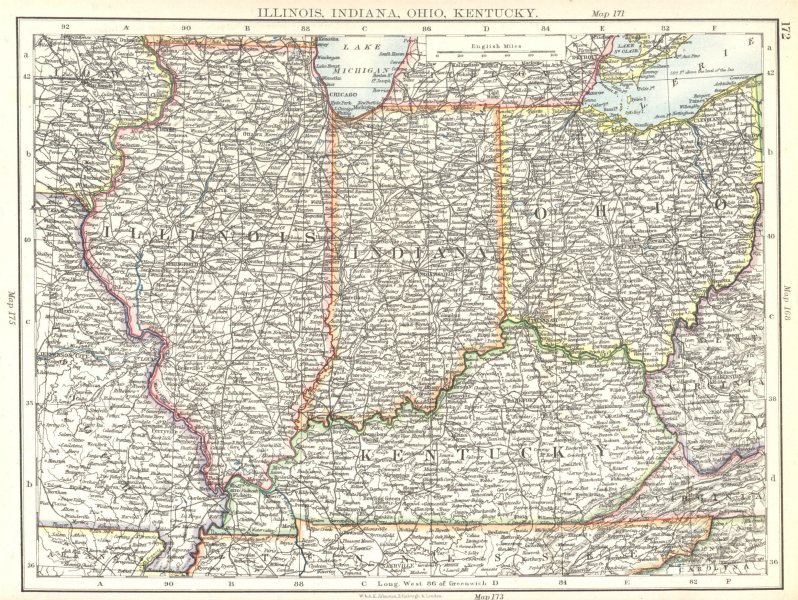 Map Of Illinois And Kentucky Illinois, Indiana, Ohio, Kentucky By Johnston, W & Ak: (1897) Map | Antiqua  Print Gallery