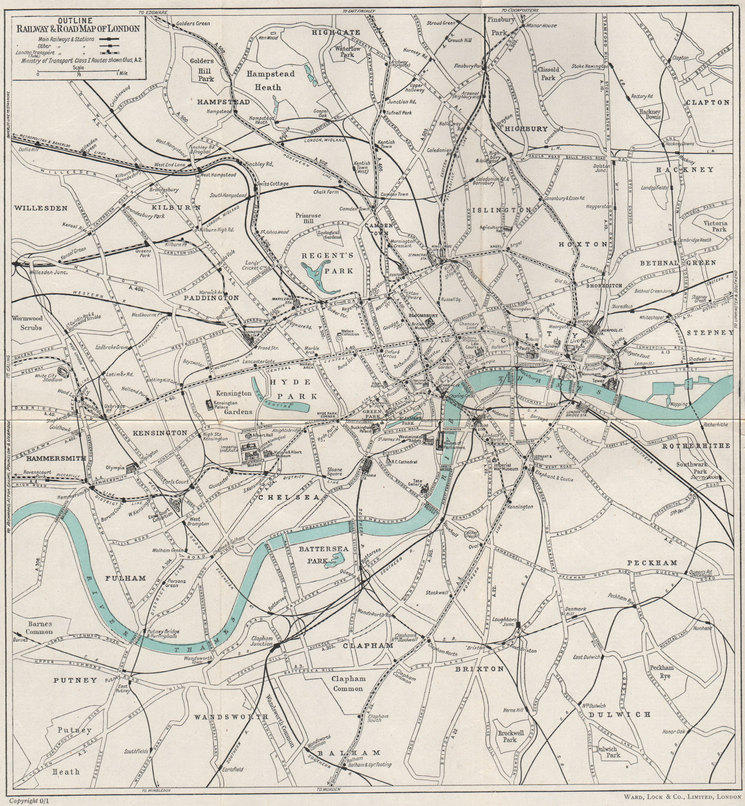 Outline Railway & Road Map of London Ward Lock & Co London,Ward Lock ...