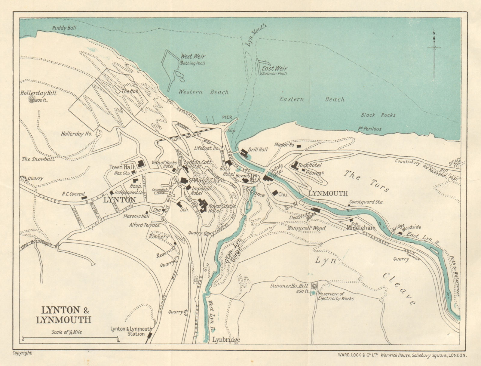 Lynton And Lynmouth Map Lynton & Lynmouth By Ward Lock & Co: (1934) Map | Antiqua Print Gallery