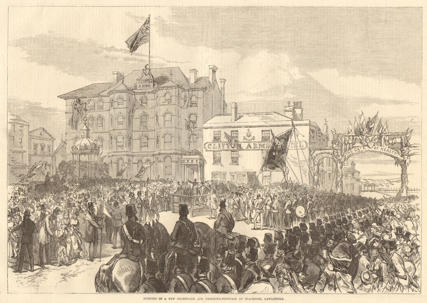 Opening of a new promenade and drinking-fountain at Blackpool, Lancashire Illustrated London News [Good]