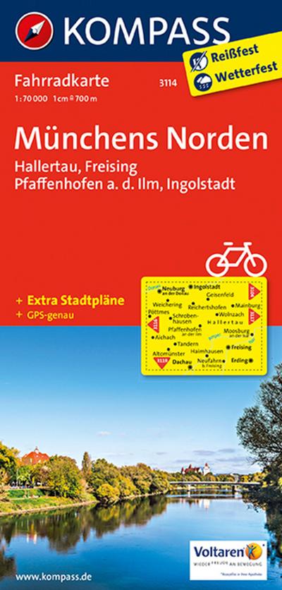 KOMPASS Fahrradkarte 3114 Münchens Norden, Hallertau, Freising, Pfaffenhofen a. d. Ilm, Ingolstadt 1:70.000 : reiß- und wetterfest - Kompass-Karten Gmbh