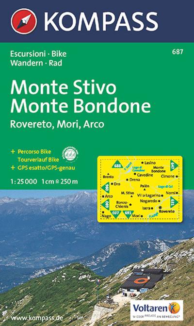 KOMPASS Wanderkarte 687 Monte Stivo - Monte Bondone - Rovereto - Mori - Arco : Wanderkarte mit Radwegen. GPS-genau. 1:25000 - Kompass-Karten
