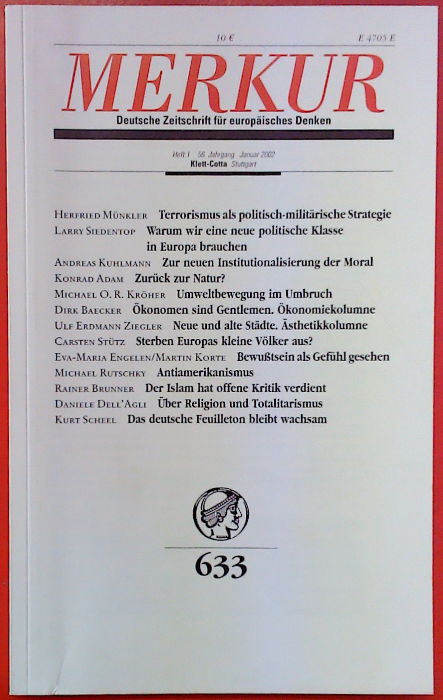 Merkur - Deutsche Zeitschrift für europäisches Denken 633 (Heft 1 / 56. Jahrgang / Januar 2002) - Hrsg: Karl Heinz Bohrer und Kurt Scheel