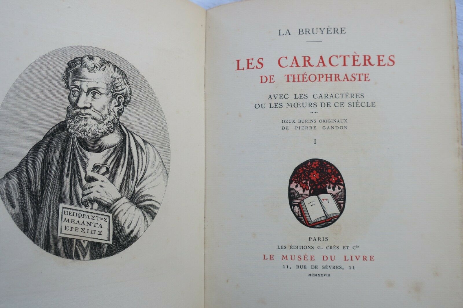 LA BRUYERE LES CARACTÈRES de Théophraste avec les caractères 1928