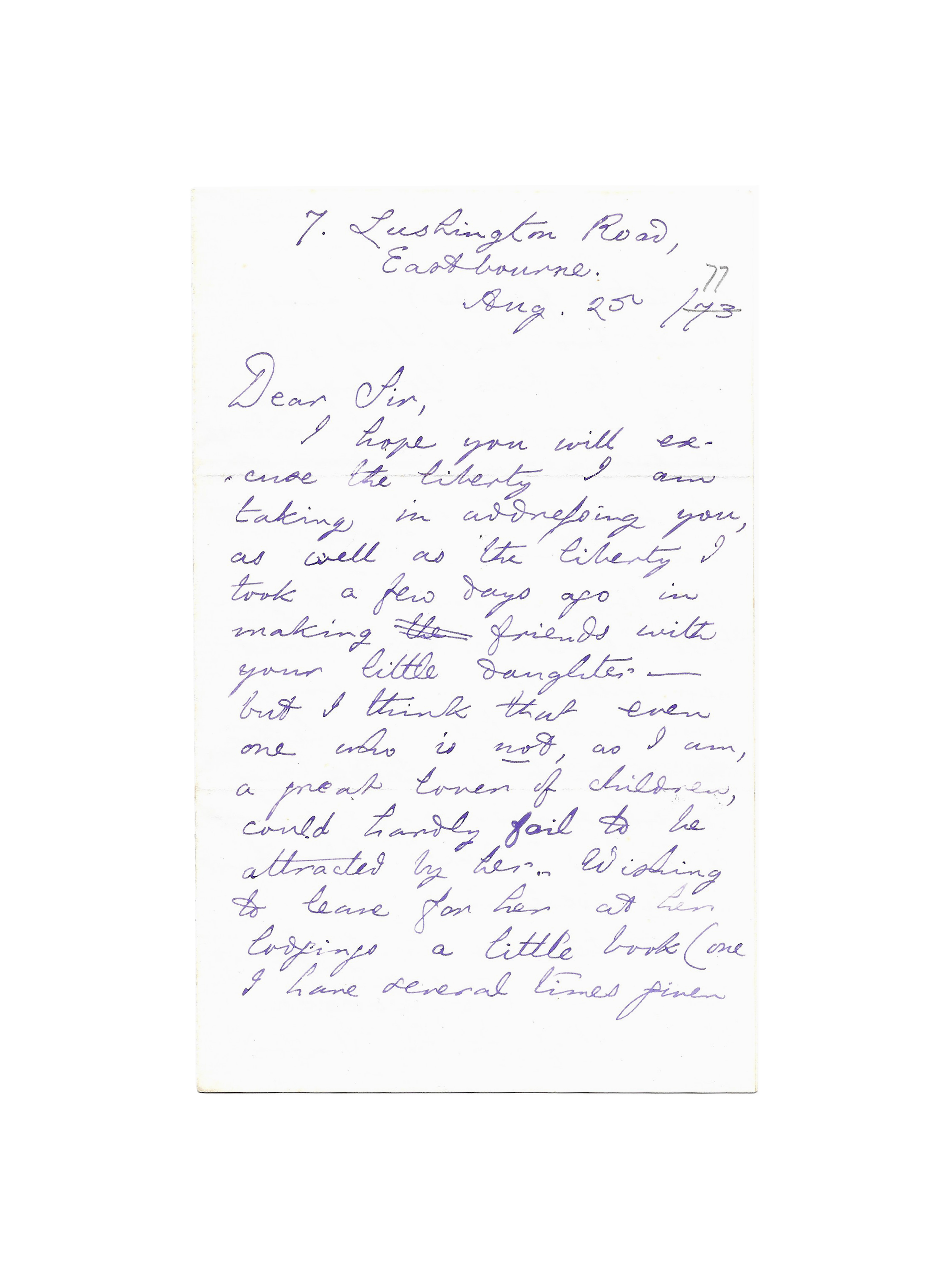 Effarante lettre de Lewis Carroll adressée au père de sa nouvelle « amie-enfant », Amy Burton