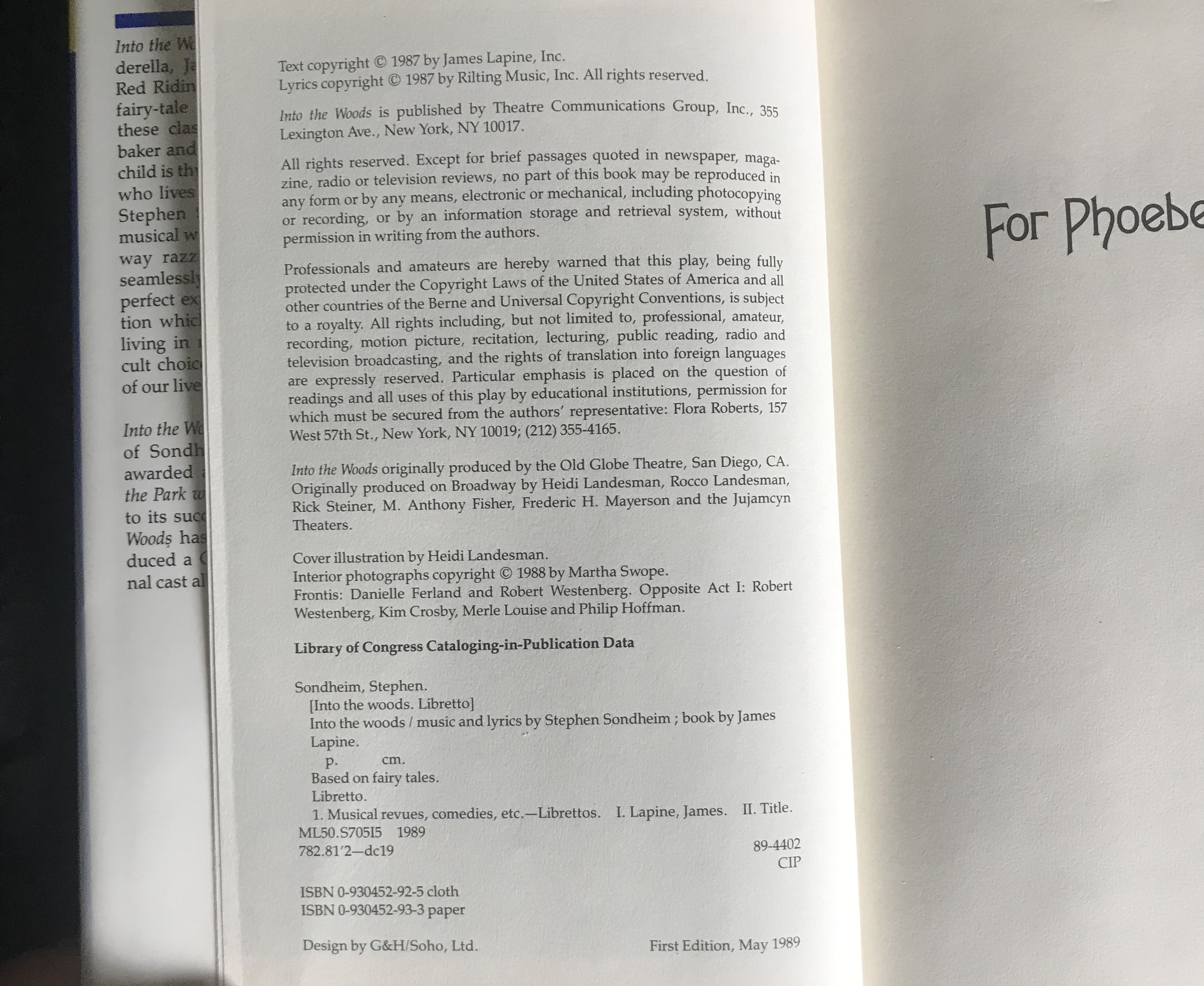 INTO THE WOODS (Inscribed by Stephen Sondheim) by Sondheim, Stephen