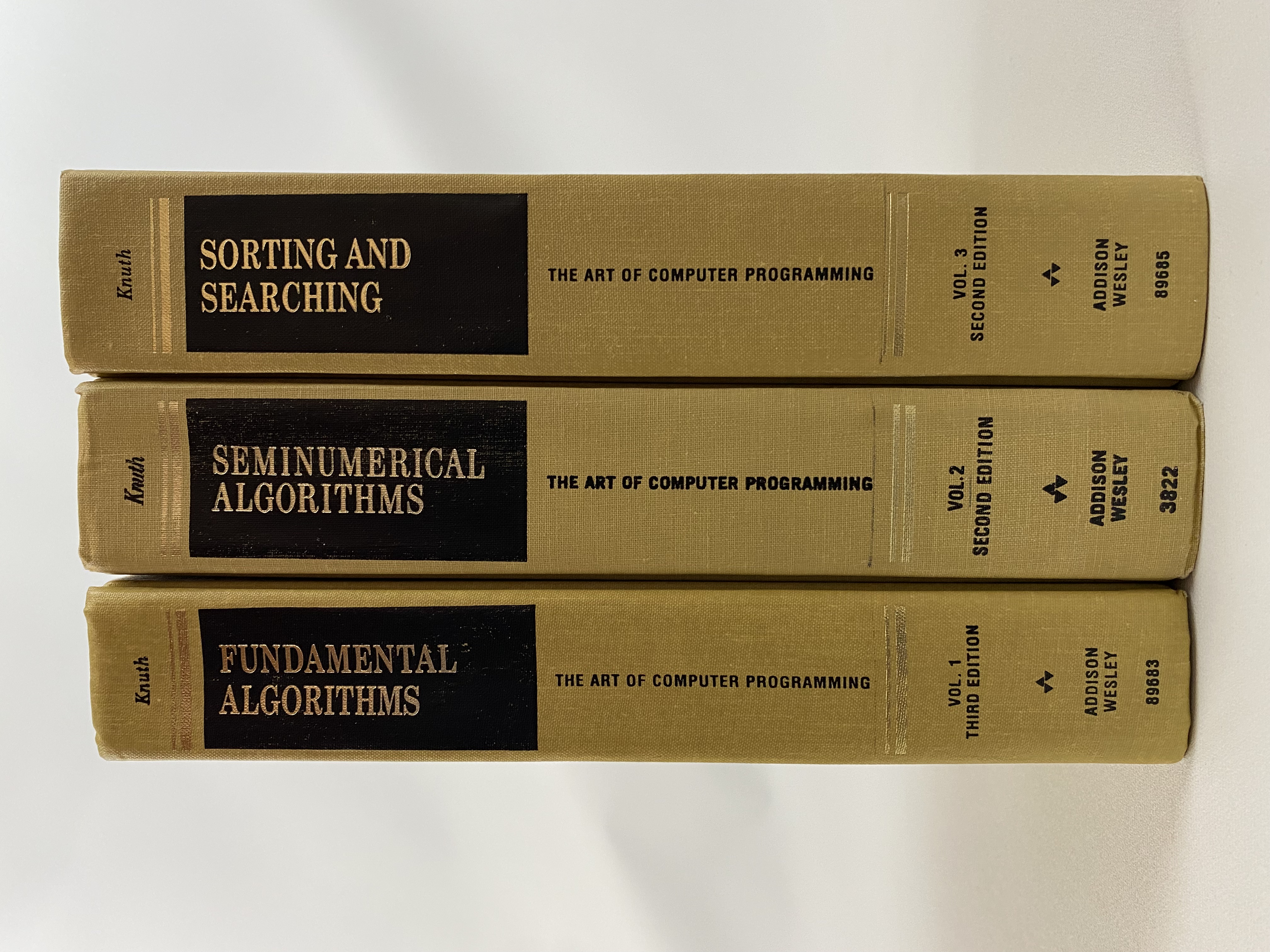 The Art of Computer Programming, 3 Volumes: 1. Fundamental Algorithms (3rd edition); 2. Seminumerical Algorithms (2nd edition); 3. Sorting and Searching (2nd edition) - Donald E Knuth
