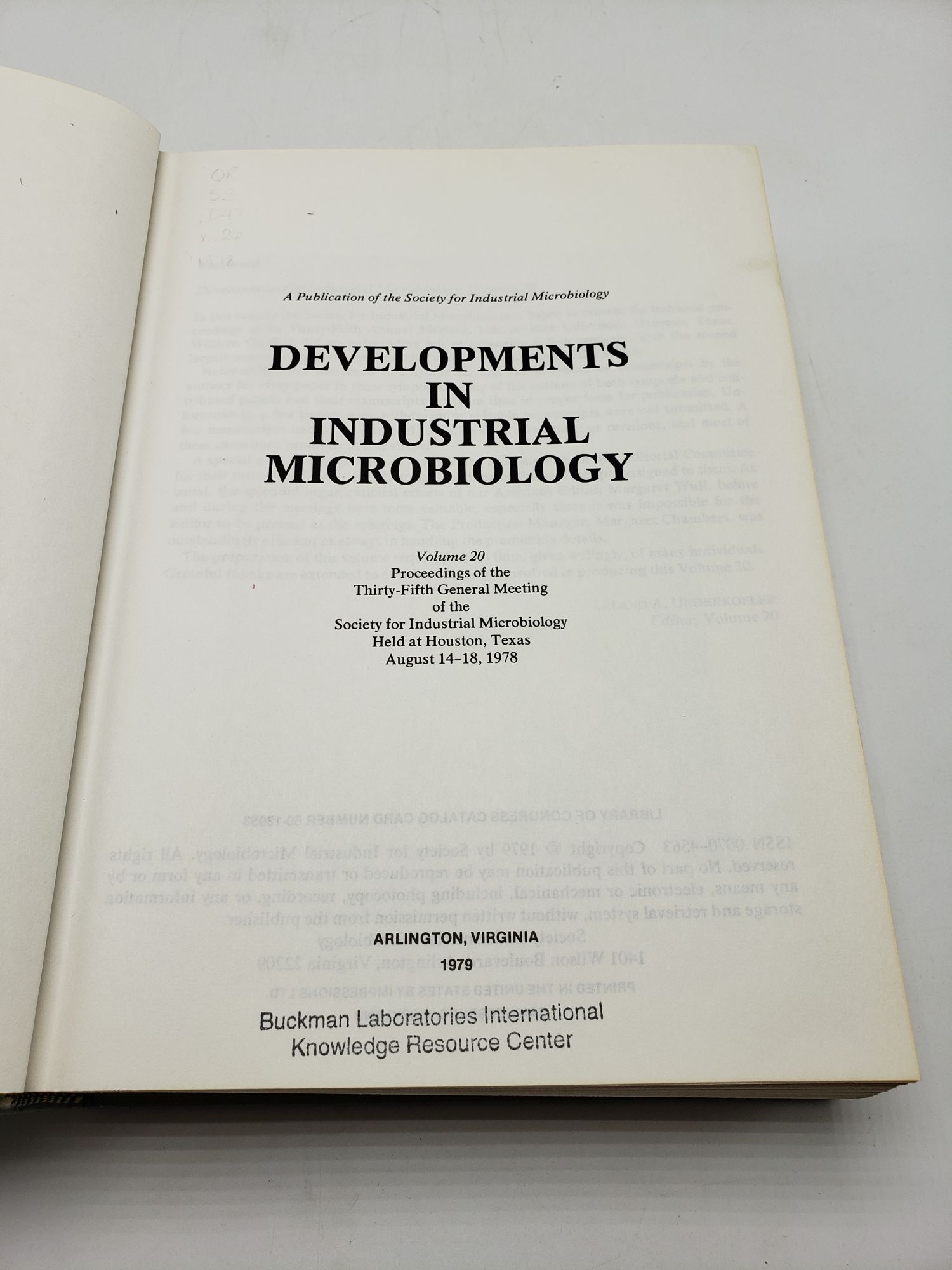 Developments in Industrial Microbiology (Volume 20) by Society for