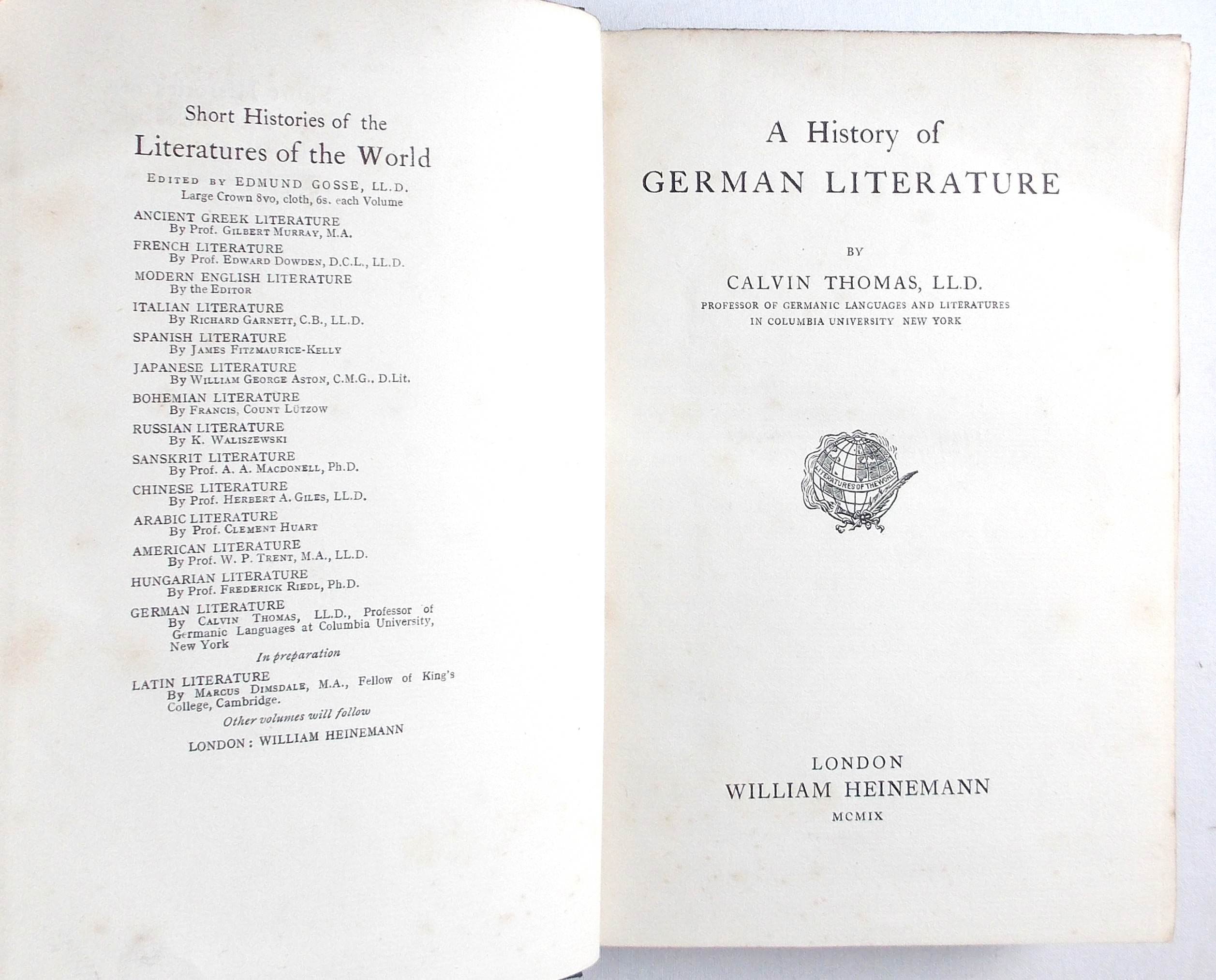 A History of German Literature by Thomas, Calvin Very Good Hard Cover