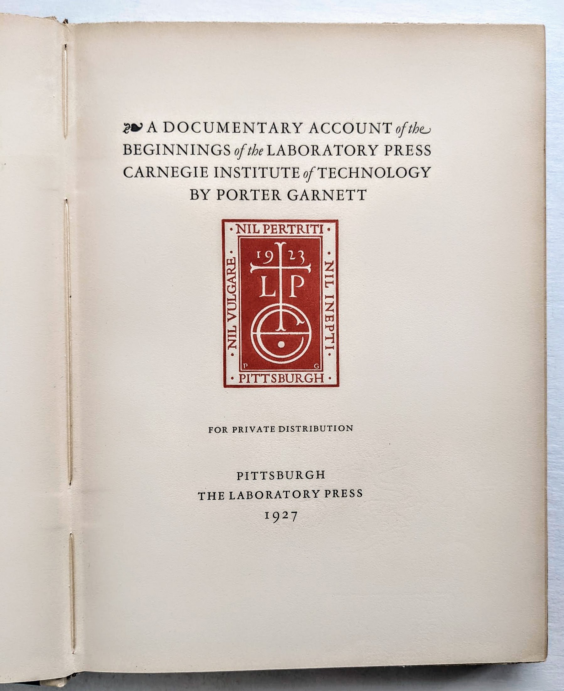 1927 LABORATORY PRESS A Documentary Account - Bibliography PORTER ...