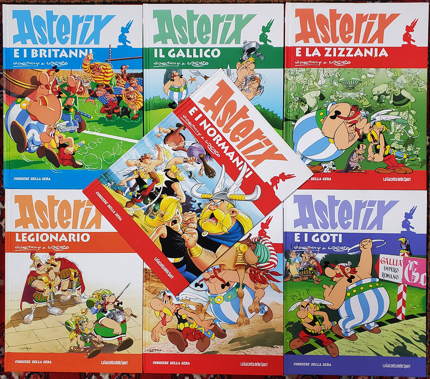 Asterix Italian Edition Seven Volume Lot. (Asterix e i britanni. Asterix e la zizzania. Asterix il gallico. Asterix e i normanni. Asterix legionario. Asterix e i goti. L'odissea di Asterix) - Goscinny, René; Uderzo, Albert