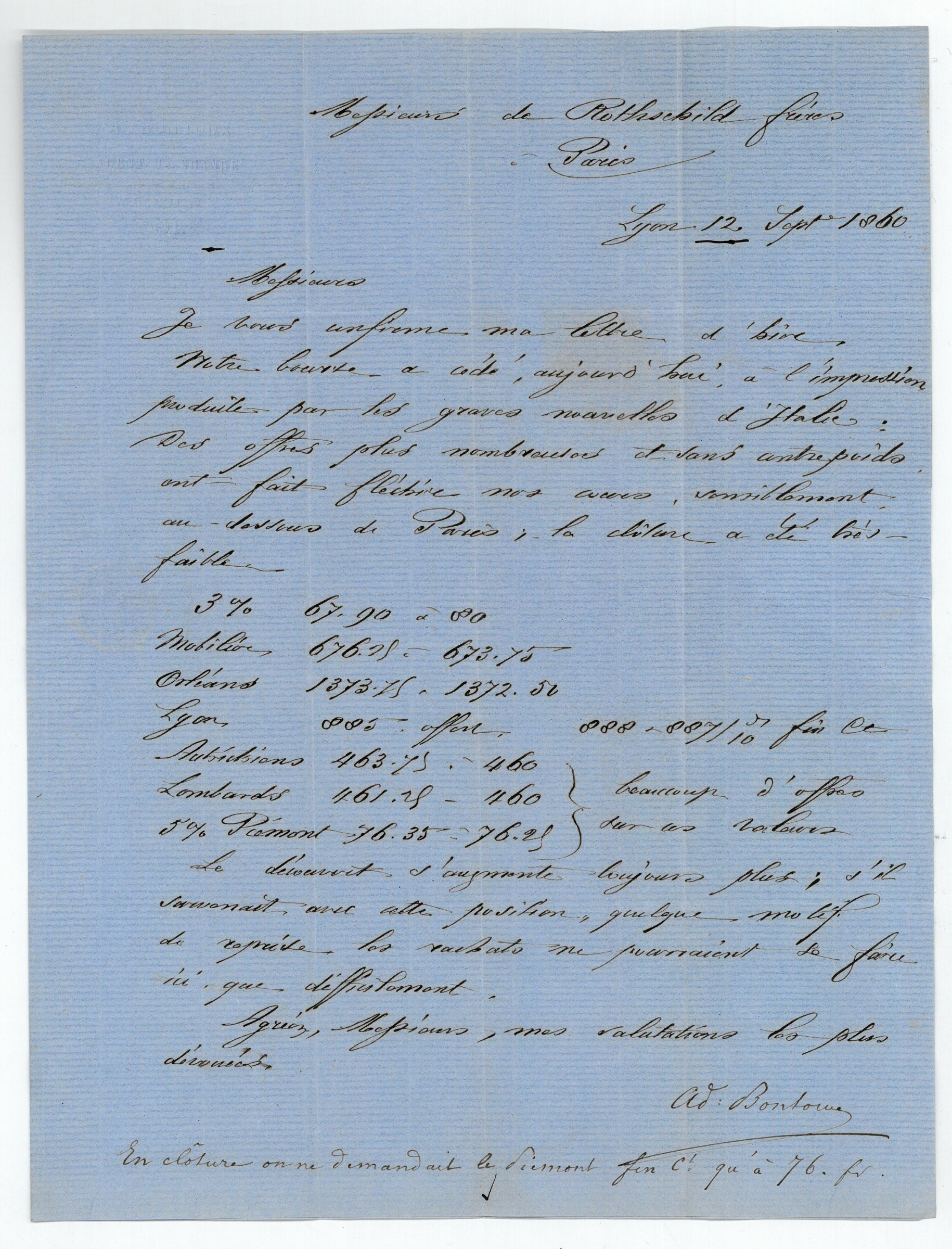 11 letters to the Paris bank "Rothschild Frères". by [Rothschild